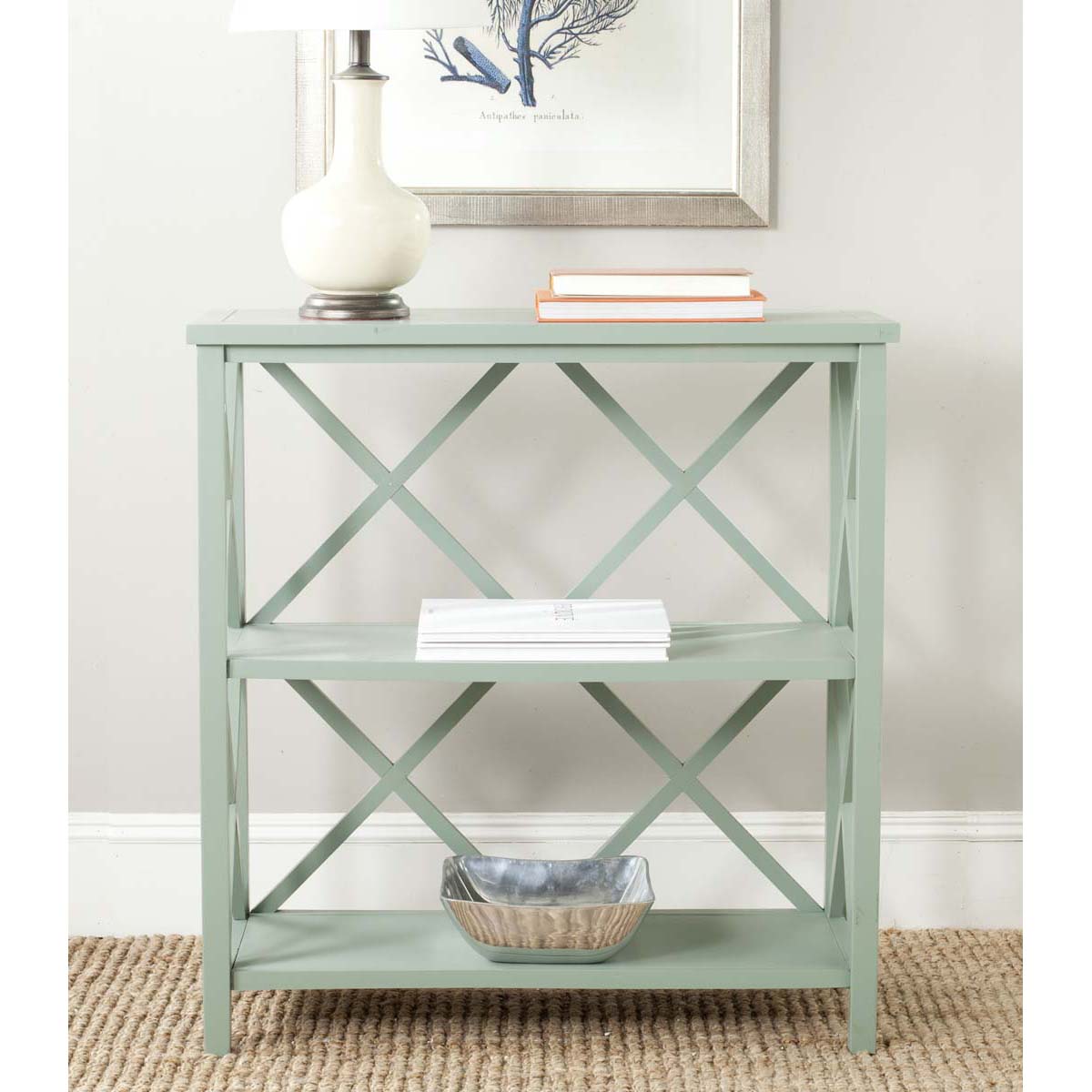 Safavieh Liam 2 Tier Open Bookcase , AMH6536 - Dusty Green