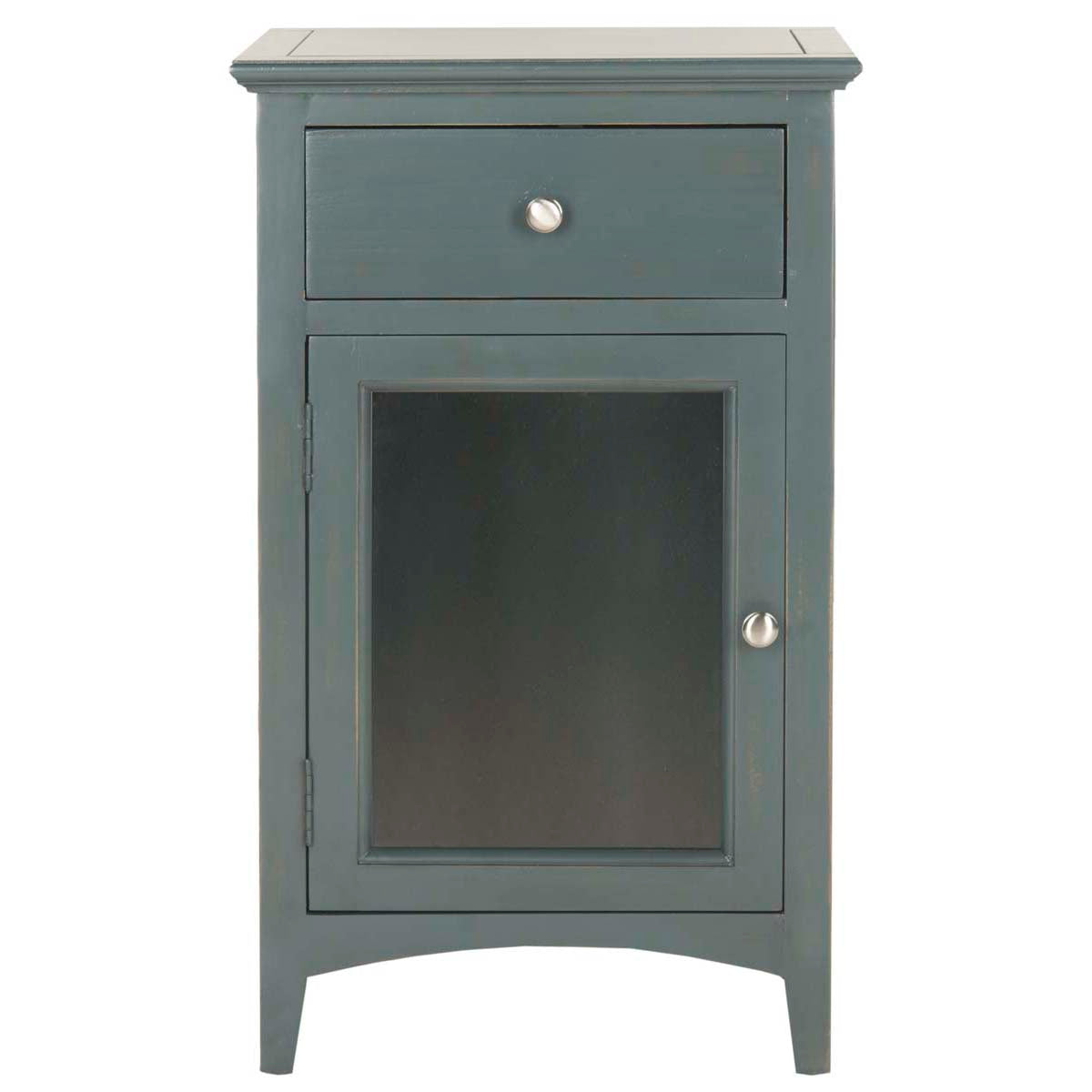 Safavieh Ziva One Drawer Nightstand With Glass Cabinet , AMH6630 - Dark Teal