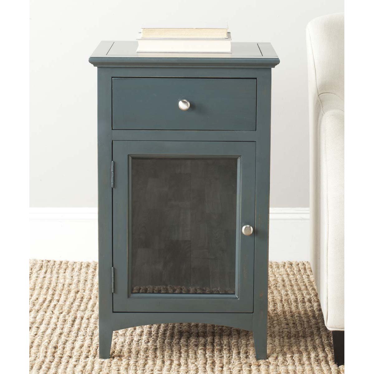 Safavieh Ziva One Drawer Nightstand With Glass Cabinet , AMH6630 - Dark Teal