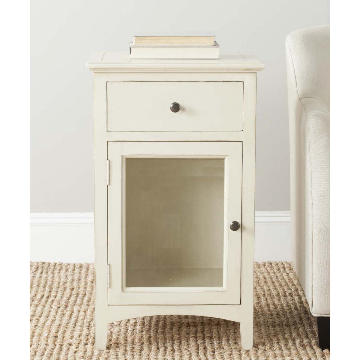 Safavieh Ziva One Drawer Nightstand With Glass Cabinet , AMH6630 - Barley