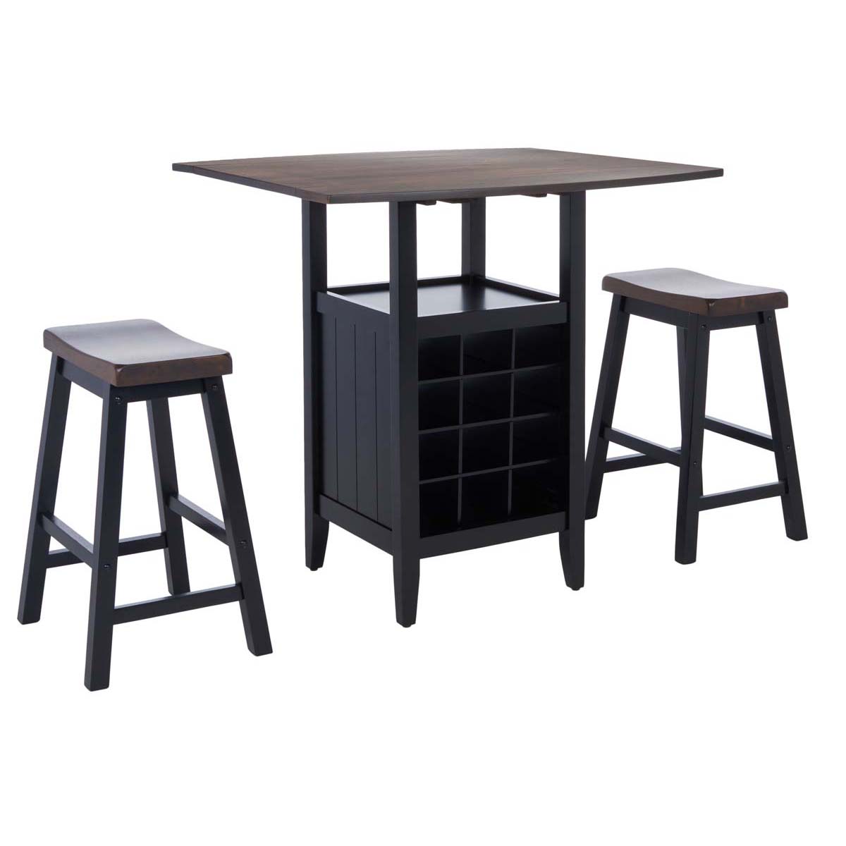 Safavieh  Emeric 3 Pc Set Drop Leaf Pub Table, AMH8504 - Dark Espresso / Black
