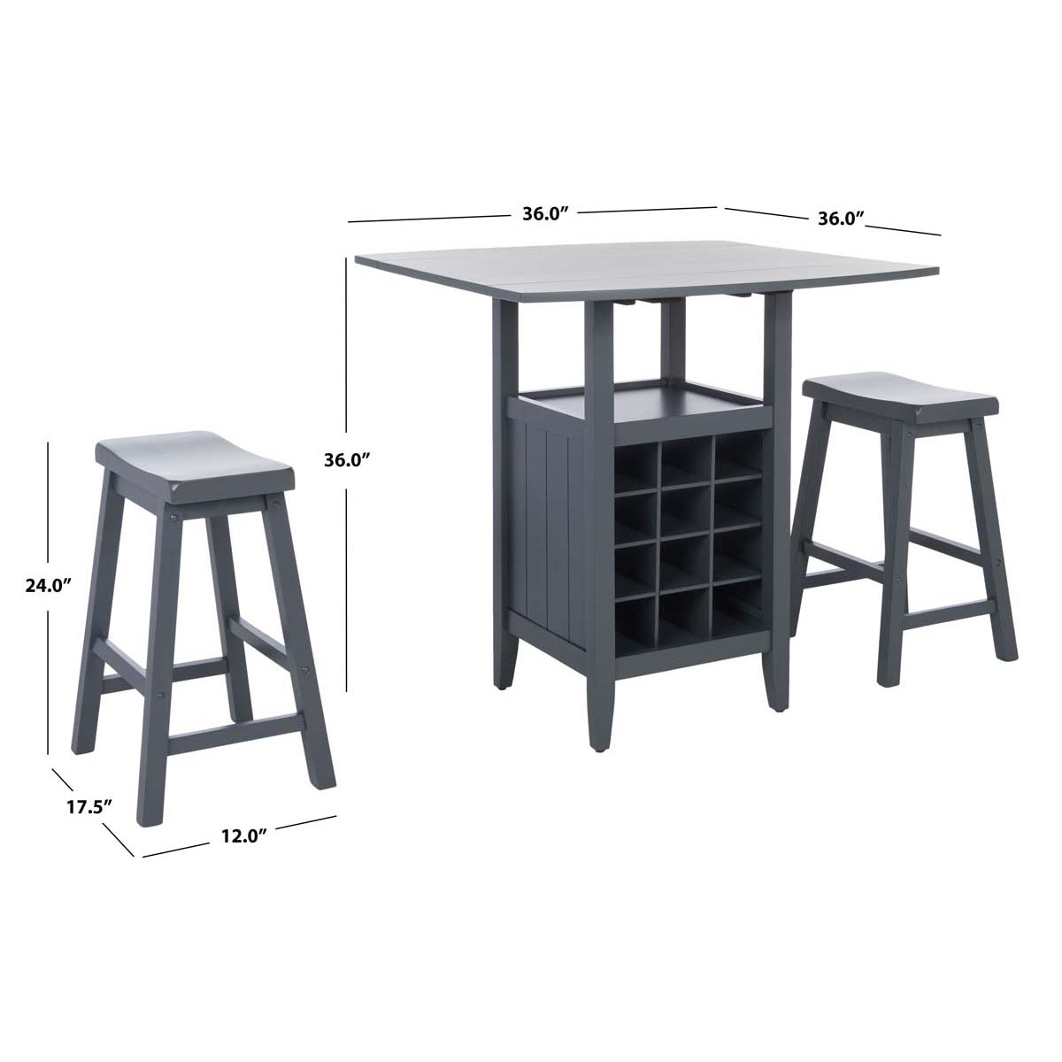 Safavieh  Emeric 3 Pc Set Drop Leaf Pub Table, AMH8504 - Grey