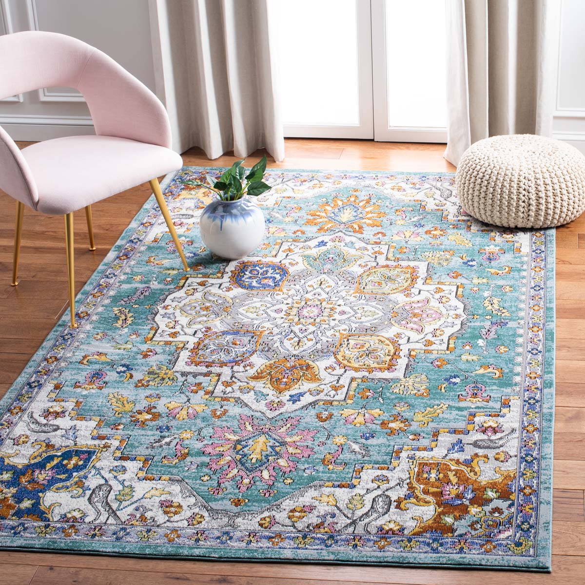Safavieh Aria 102 Rug, ARA102 - Turquoise / Ivory