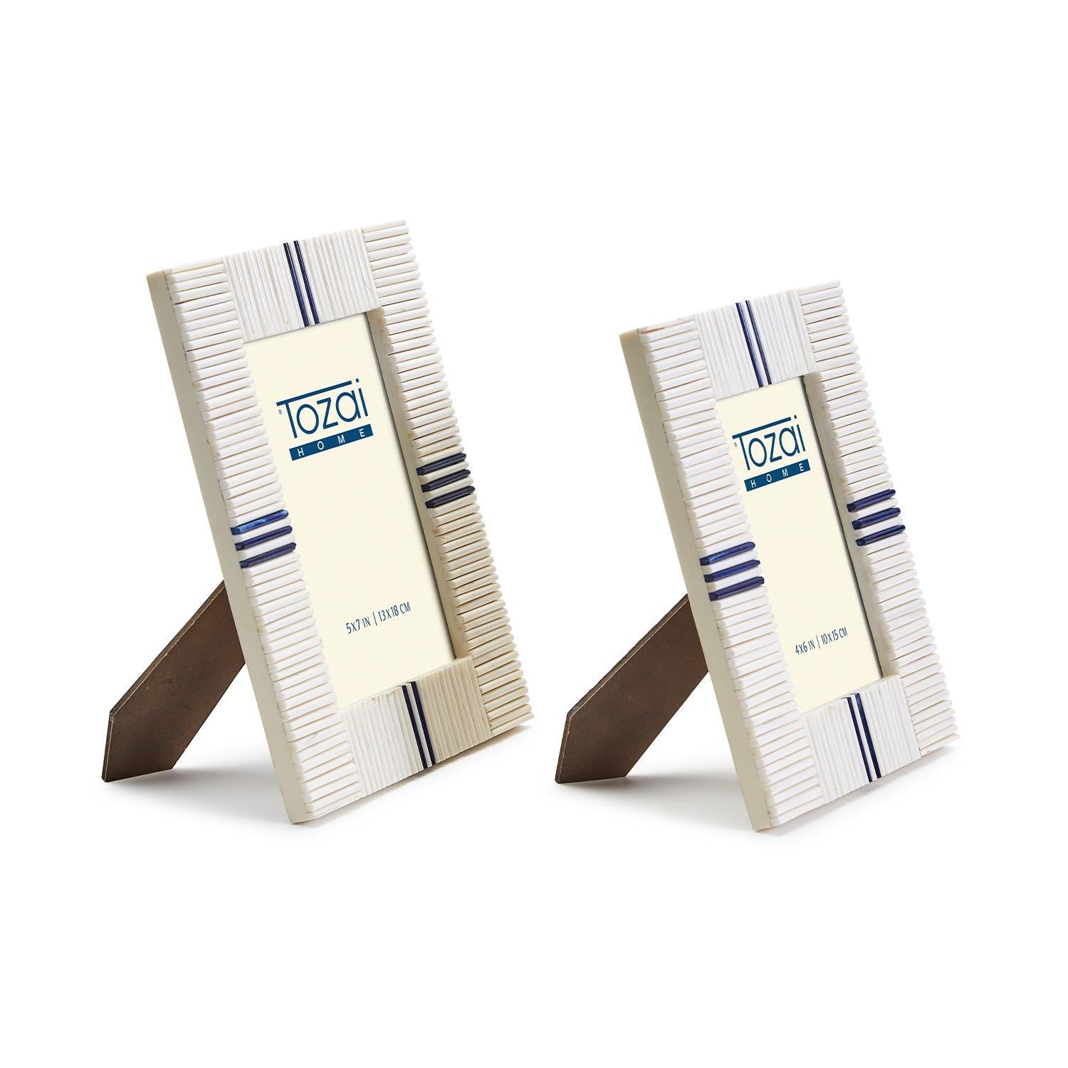 Two's Company Stacks S/2 Photo Frames with Lapis Colored Inlay