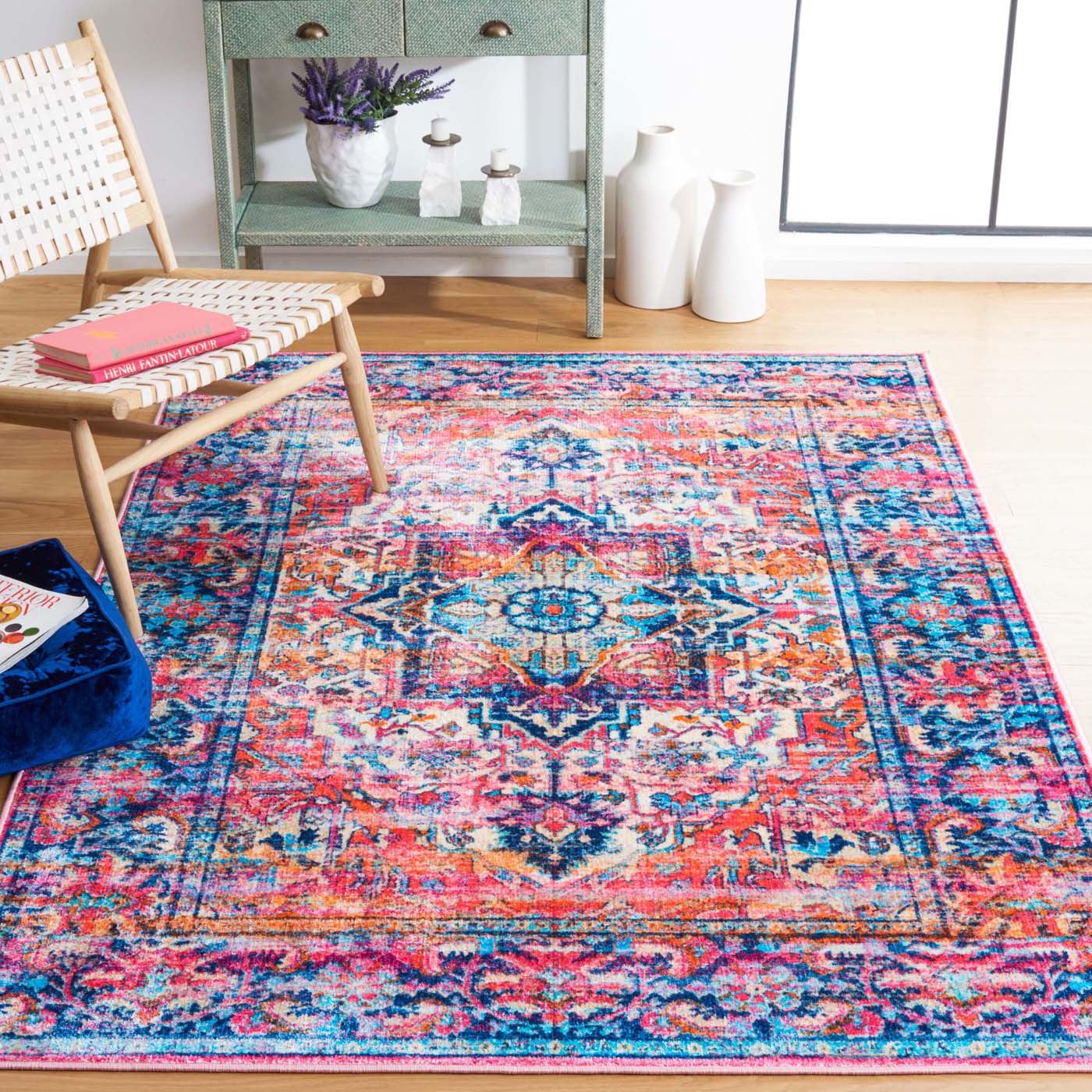 Safavieh Bahia Machine Washable 167 Rug, BAH167 - Navy / Pink