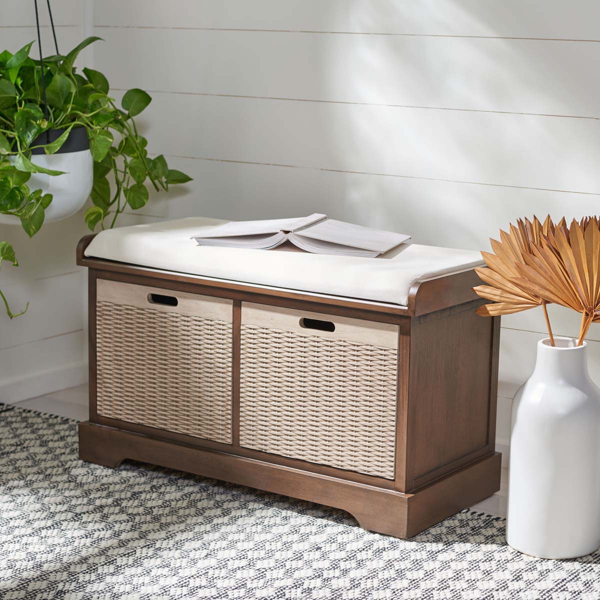 Safavieh Landers 2 Drawer/Cushion Storage Bench , BCH5702 - Brown