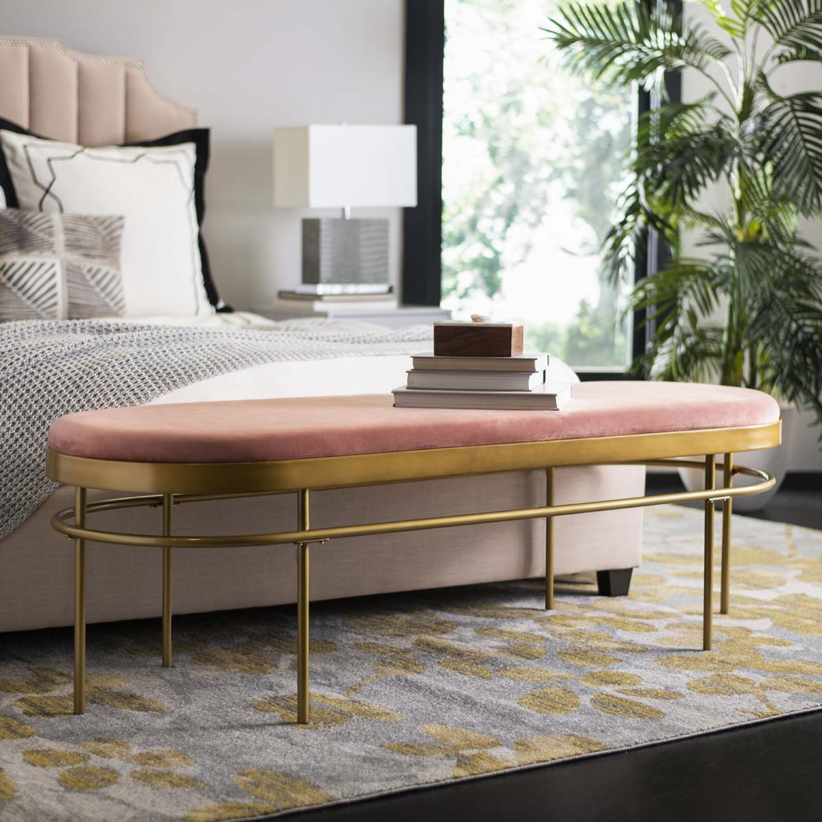 Safavieh Sylva Oval Bench , BCH6202 - Dusty Rose Velvet/Gold