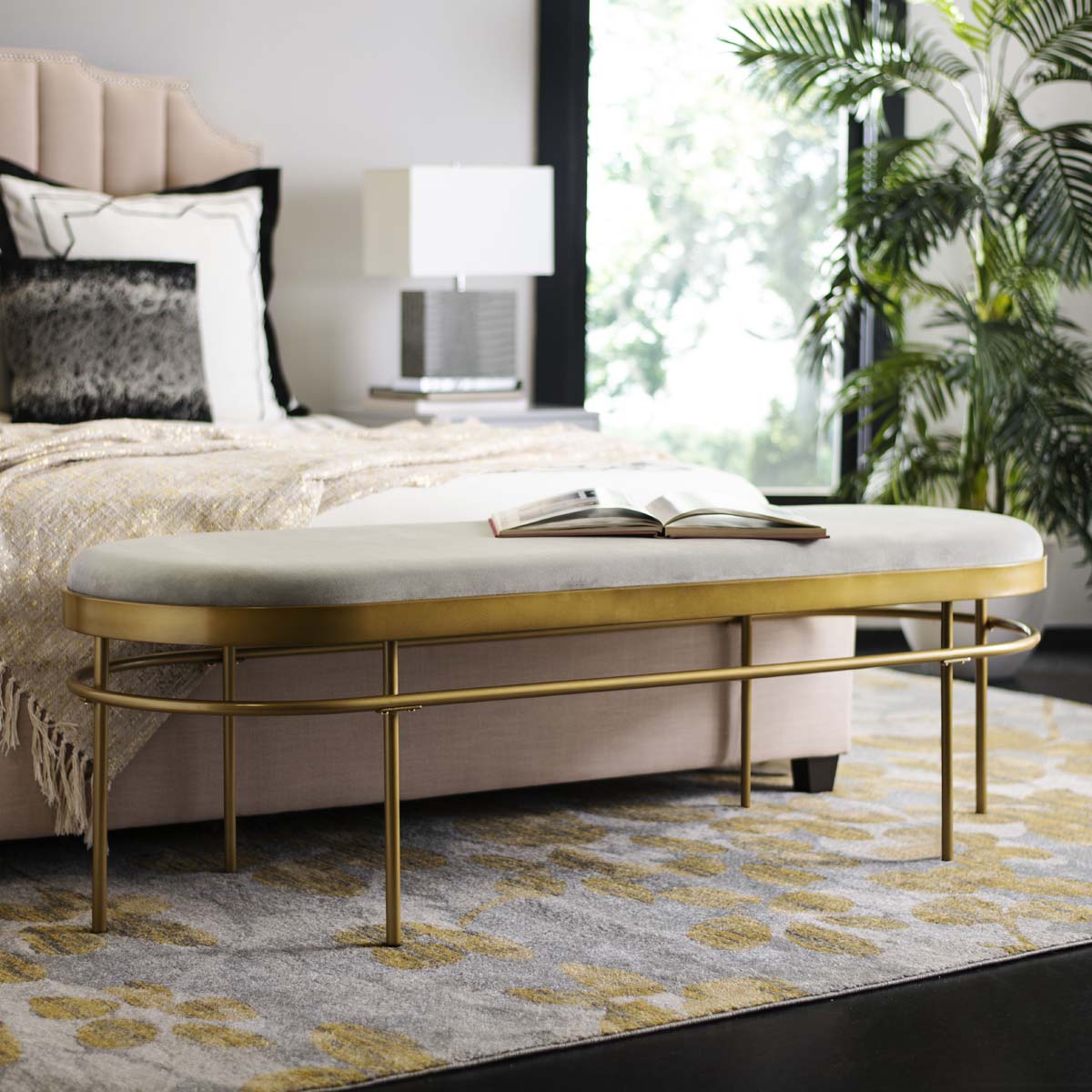 Safavieh Sylva Oval Bench , BCH6202 - Grey Velvet/Gold