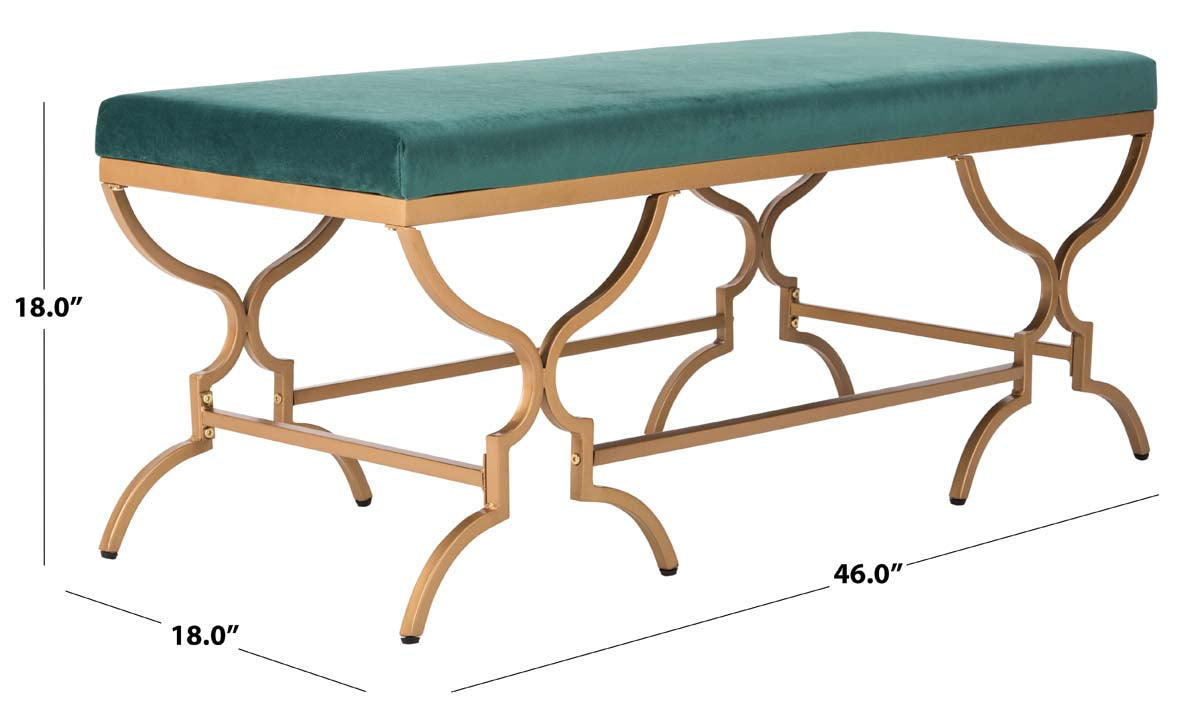 Safavieh Juliet Rectangular Bench , BCH6203 - Emerald Velvet/Gold
