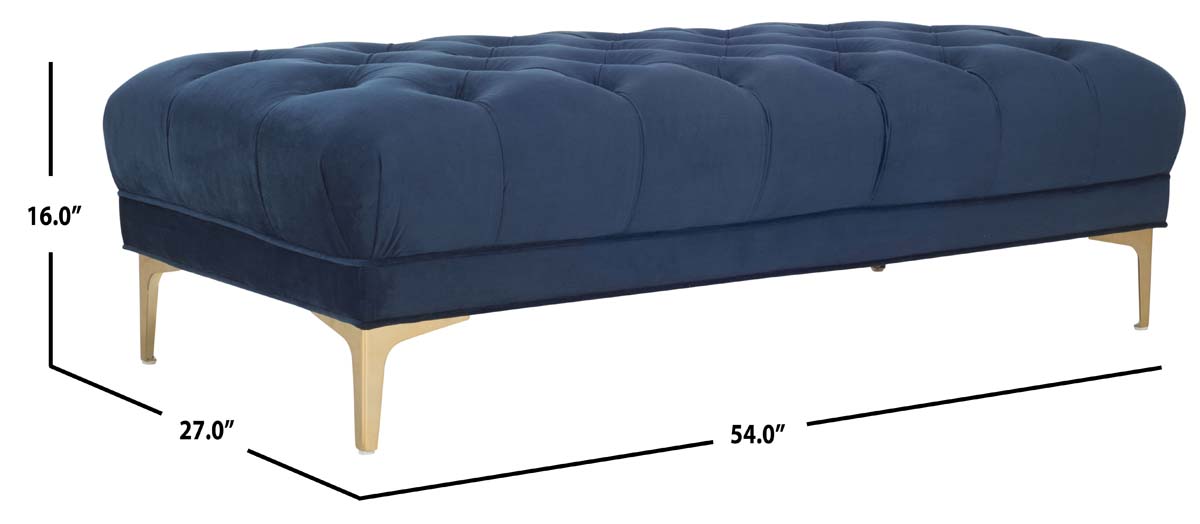 Safavieh Zarya Tufted Rectangular Bench , BCH6300 - Navy Velvet/Brass