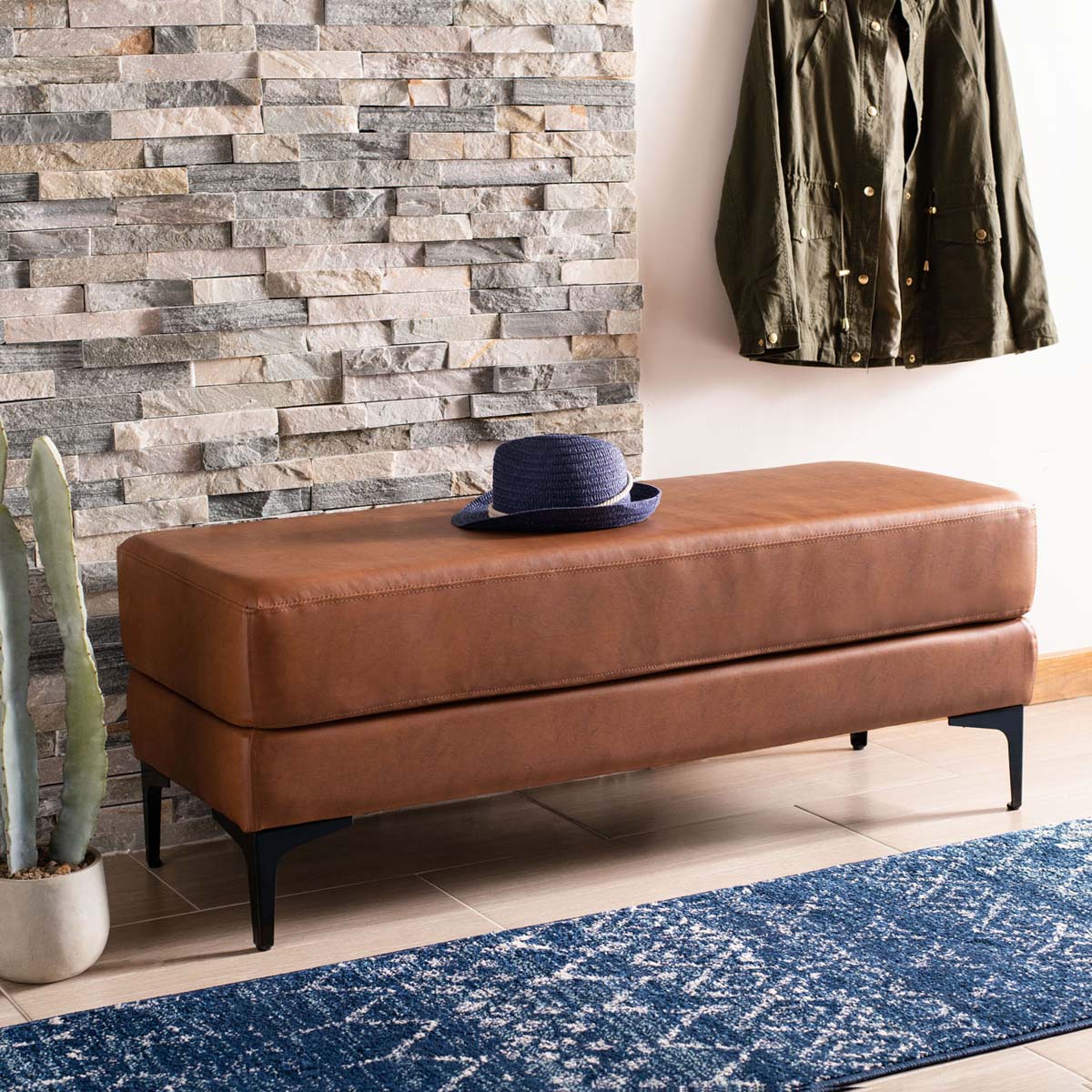 Safavieh Elise Rectangular Bench , BCH6302 - Brown Pu / Black