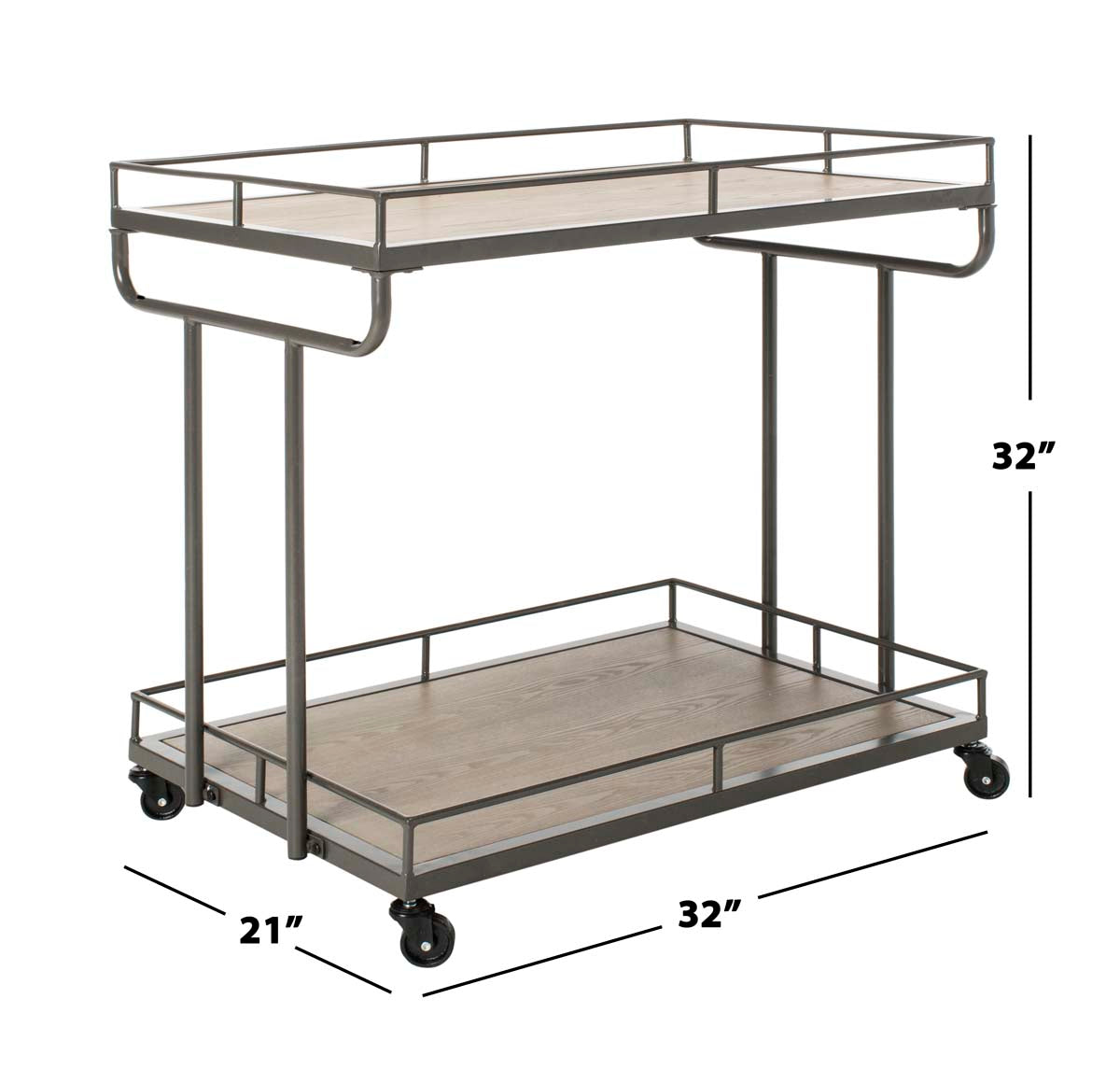 Safavieh Dawson 2 Tier Rectangle Bar Cart , BCT6200 - Oak/GunMetal
