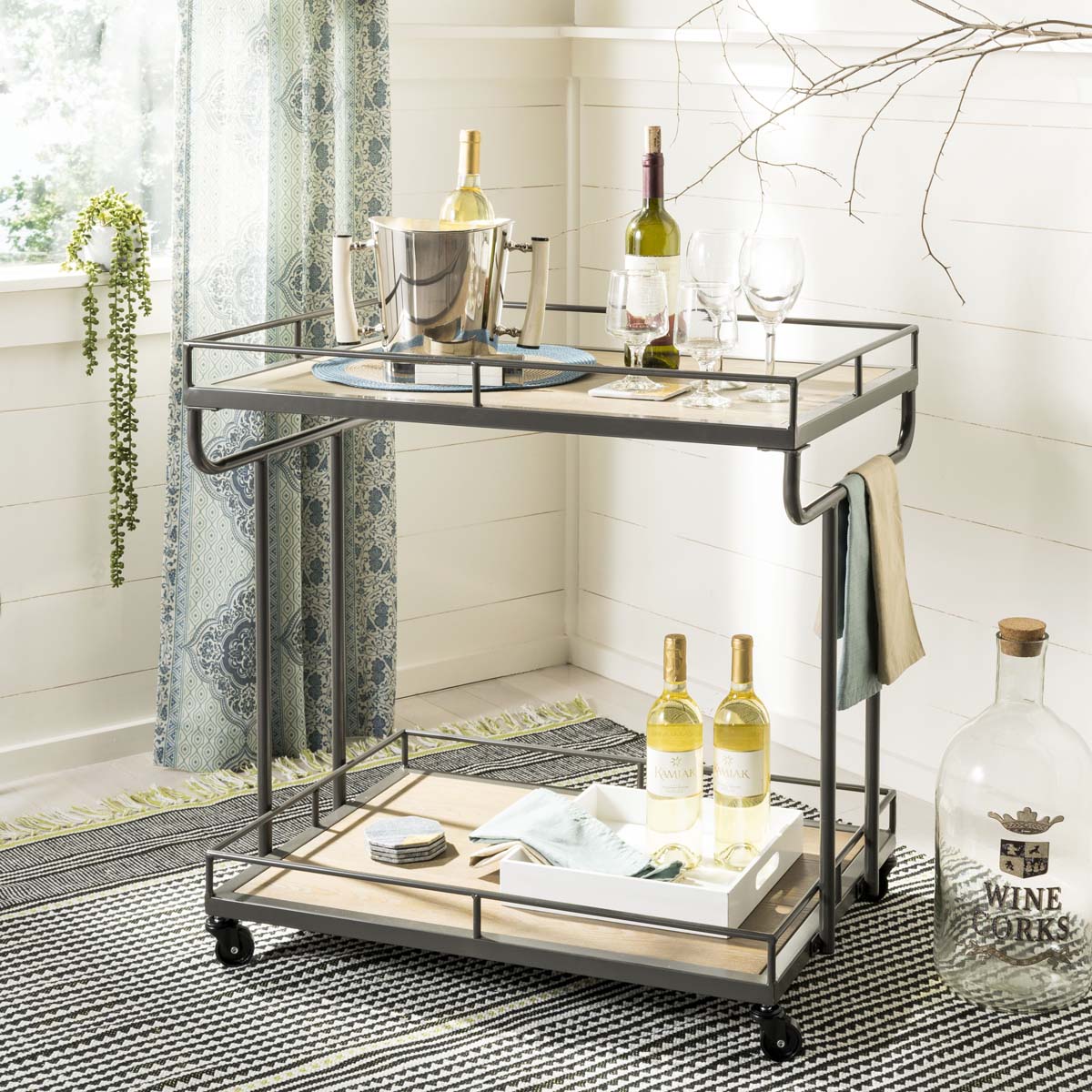 Safavieh Dawson 2 Tier Rectangle Bar Cart , BCT6200 - Oak/GunMetal