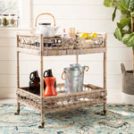Safavieh Ambrose 2 Tier Rattan Bar Cart , BCT6500 - Grey Wash/Antique Brass Wheels