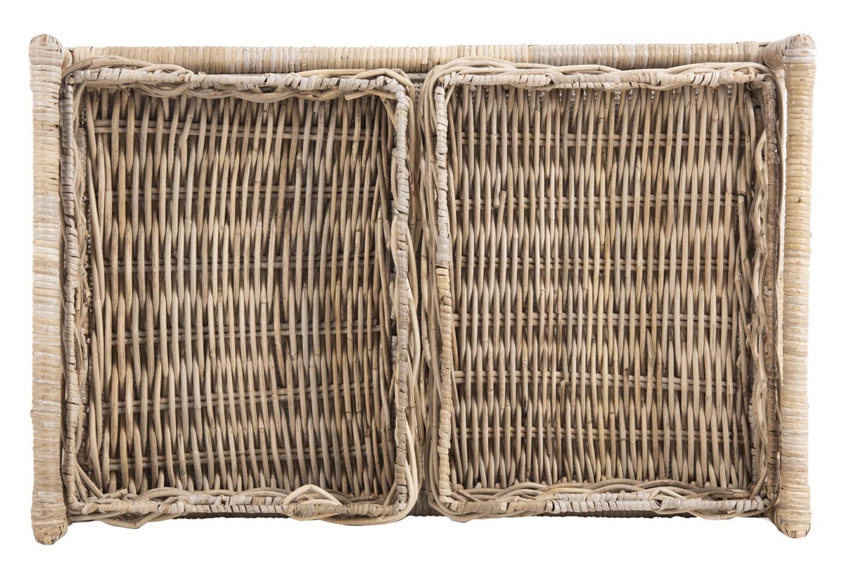 Safavieh Ambrose 2 Tier Rattan Bar Cart , BCT6500 - Grey Wash/Antique Brass Wheels