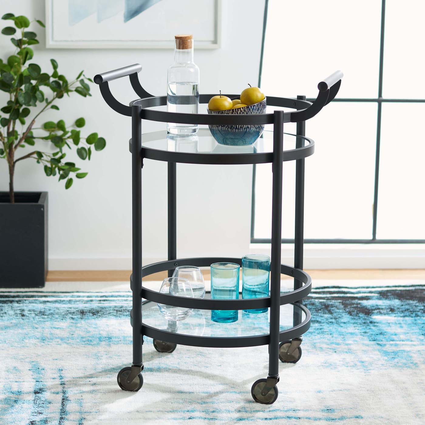 Safavieh Sienna 2 Tier Round Bar Cart , BCT8001 - Matte / Black