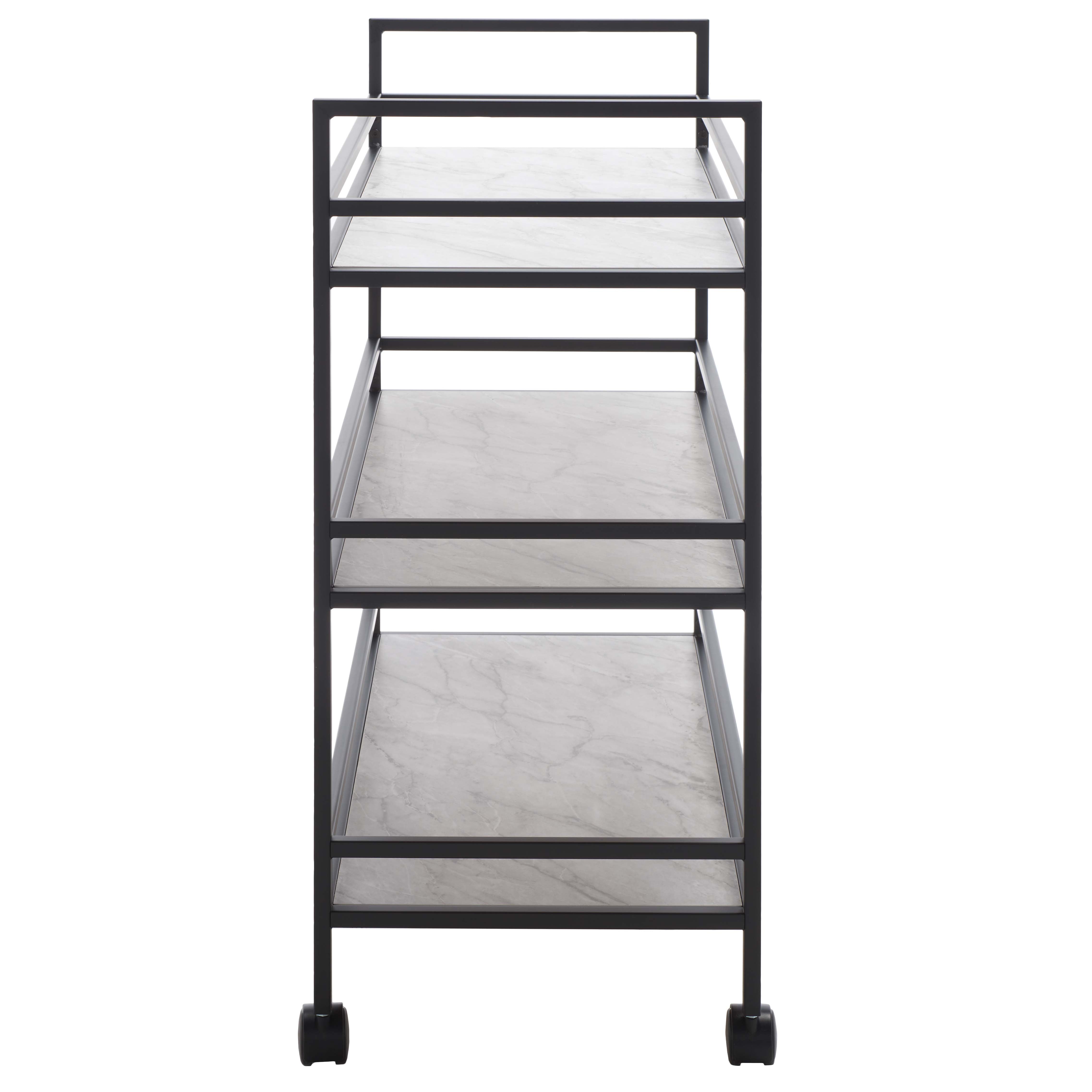 Safavieh Idria 3 Tier Bar Cart , BCT8010 - Matte Black / Marble