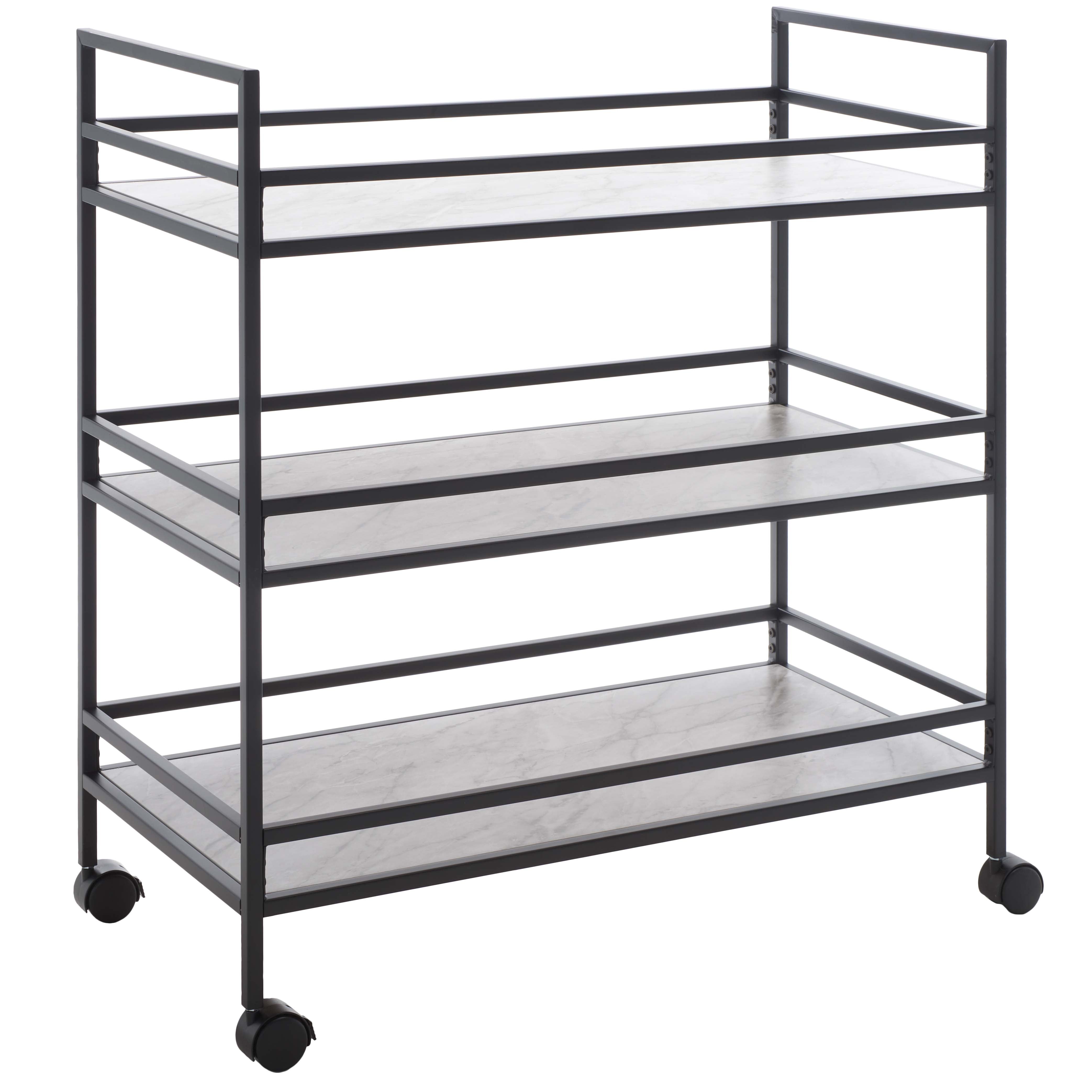 Safavieh Idria 3 Tier Bar Cart , BCT8010 - Matte Black / Marble