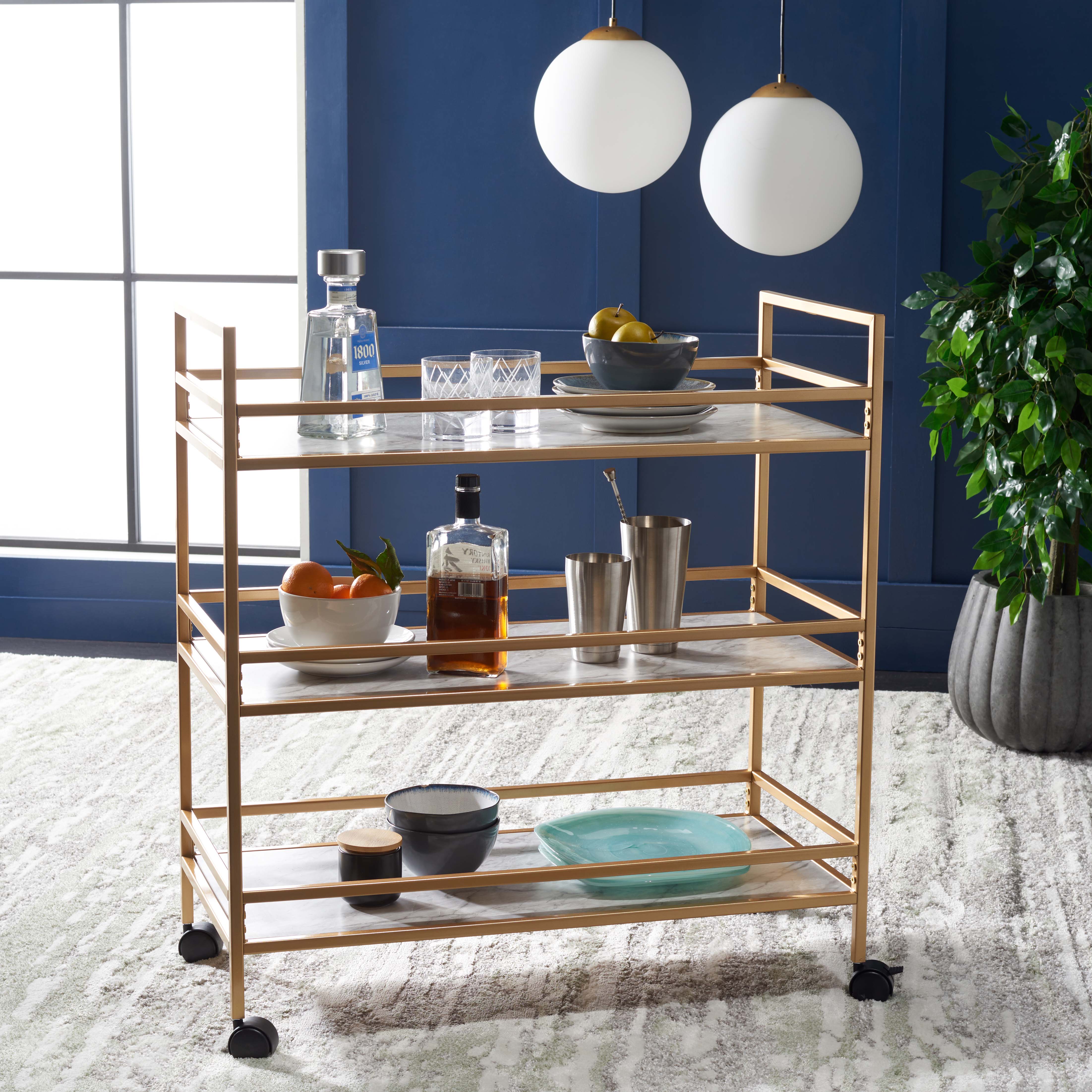 Safavieh Idria 3 Tier Bar Cart , BCT8010 - Gold / Marble