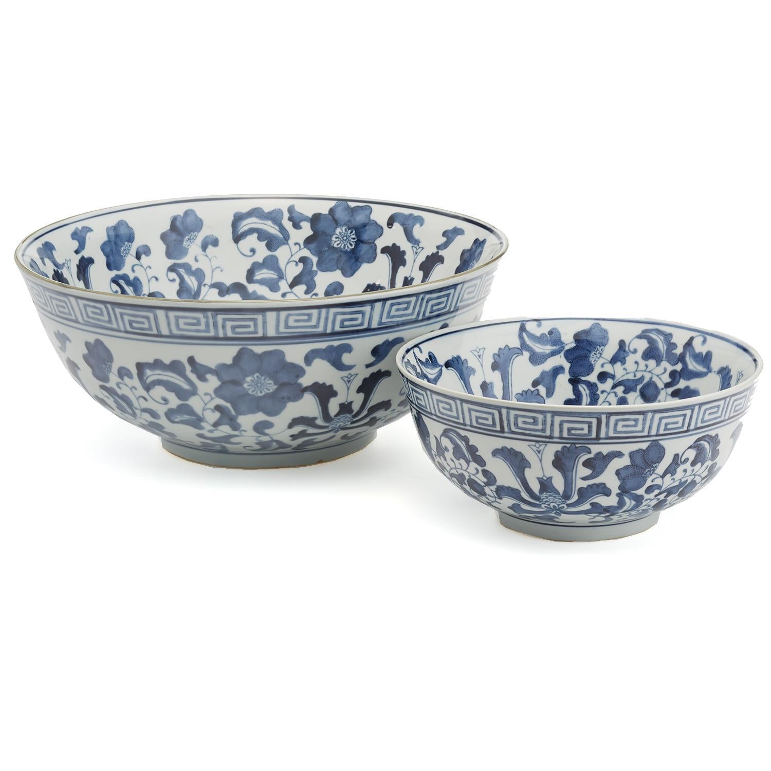 Two's Company Blue and White Lotus Flower Lianzu Decorative Bowls - Hand-Painted Porcelain (set of 2)