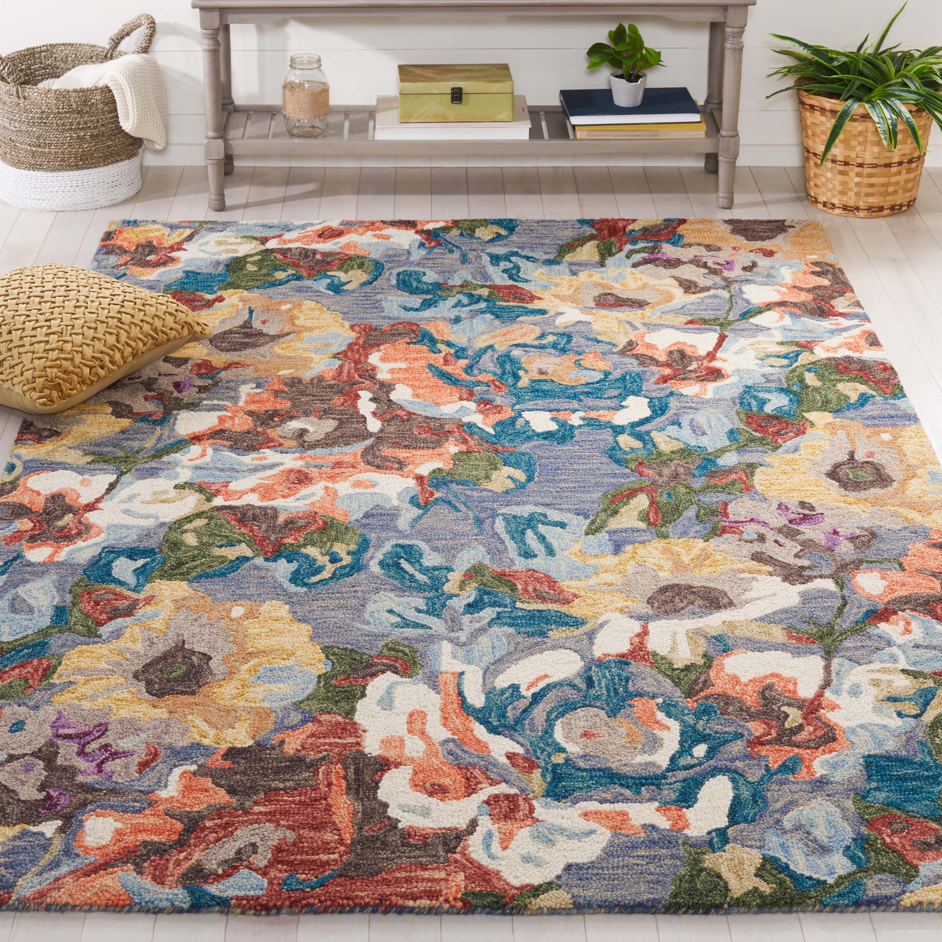 Safavieh Blossom 464 Rug, BLM464 - Light Blue / Rust