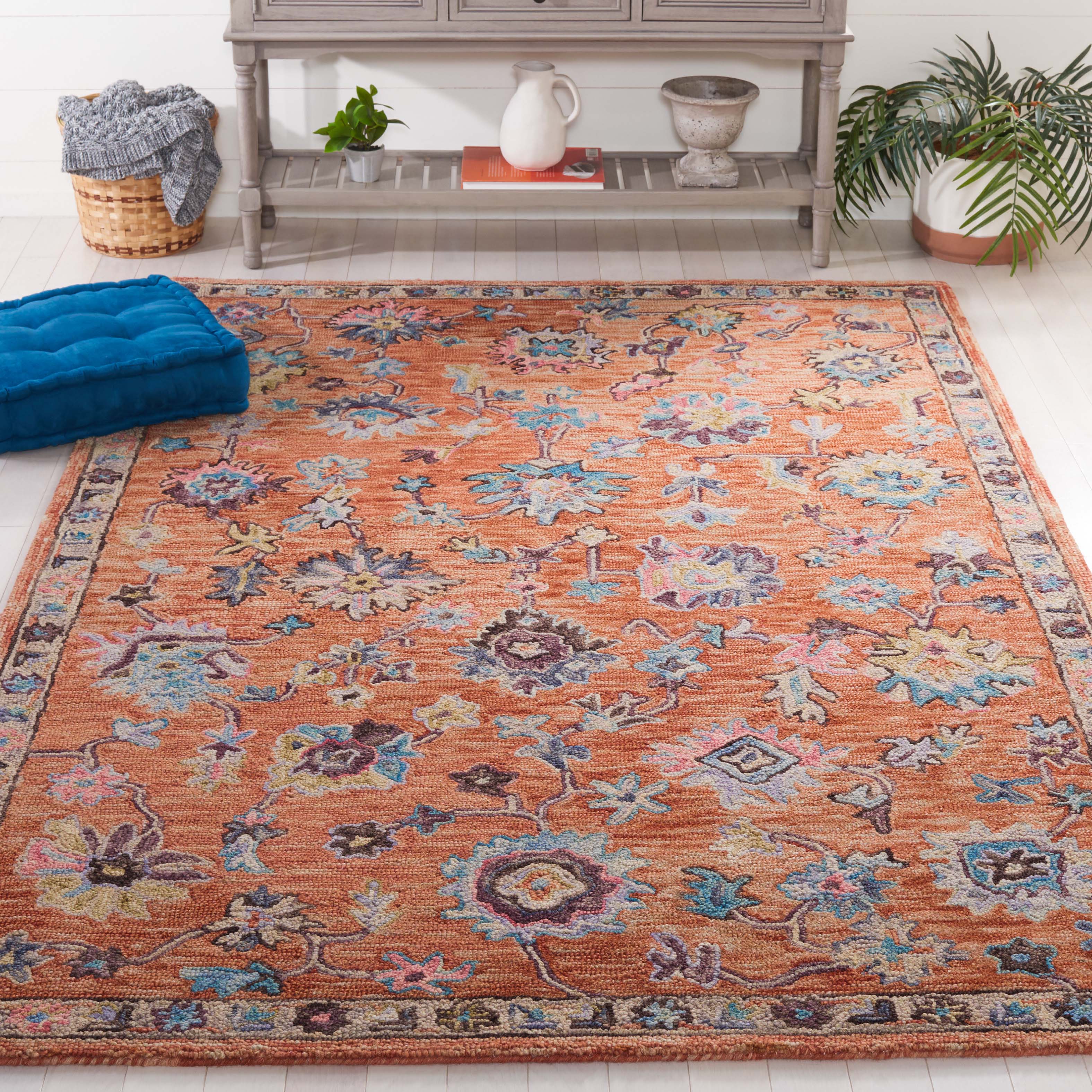 Safavieh Blossom 466 Rug, BLM466 - Rust / Blue
