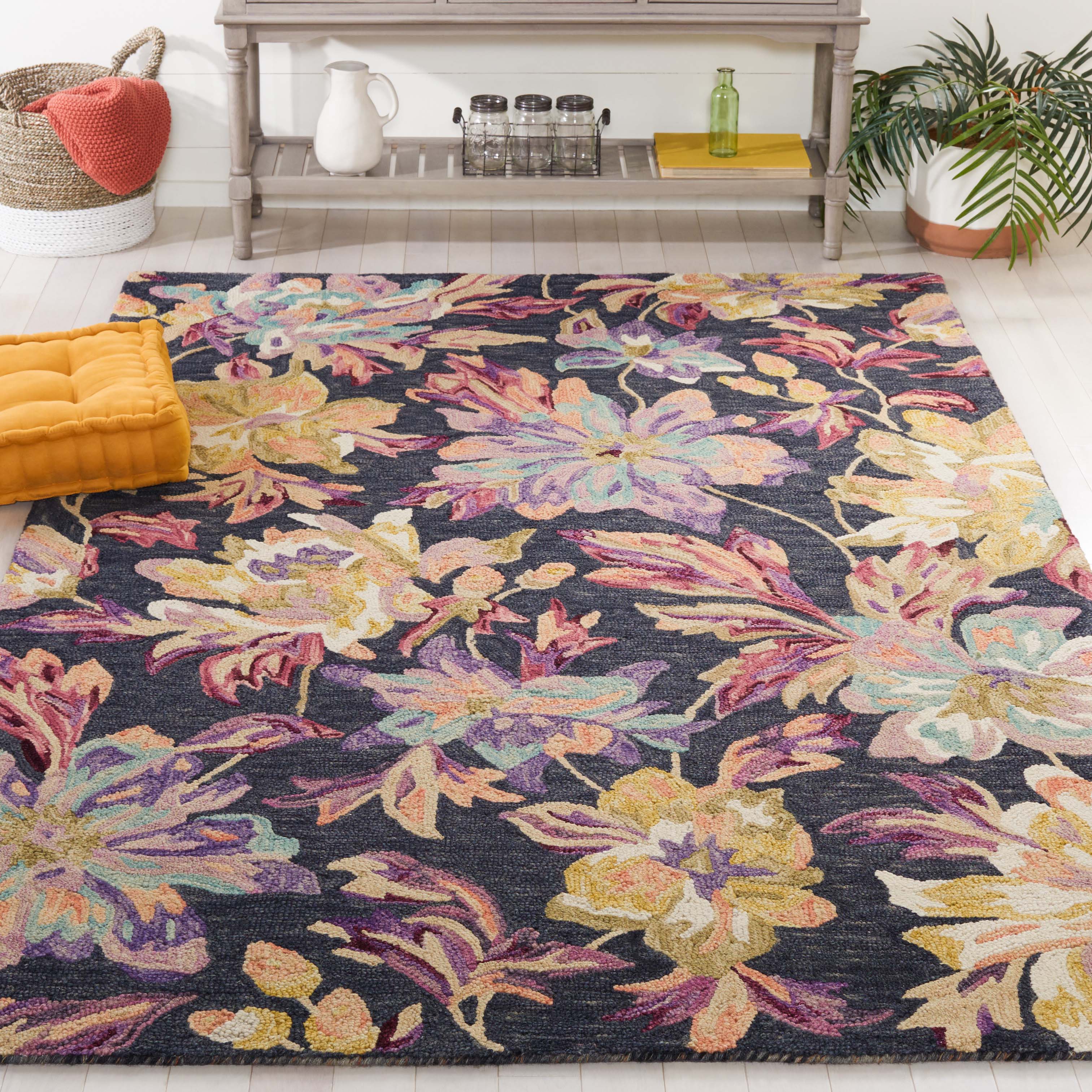 Safavieh Blossom 467 Rug, BLM467 - Charcoal / Plum