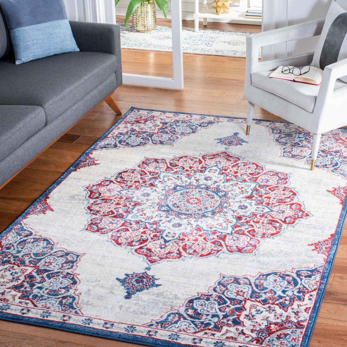 Safavieh Brentwood 802 Rug, White, BNT802 - Ivory / Red
