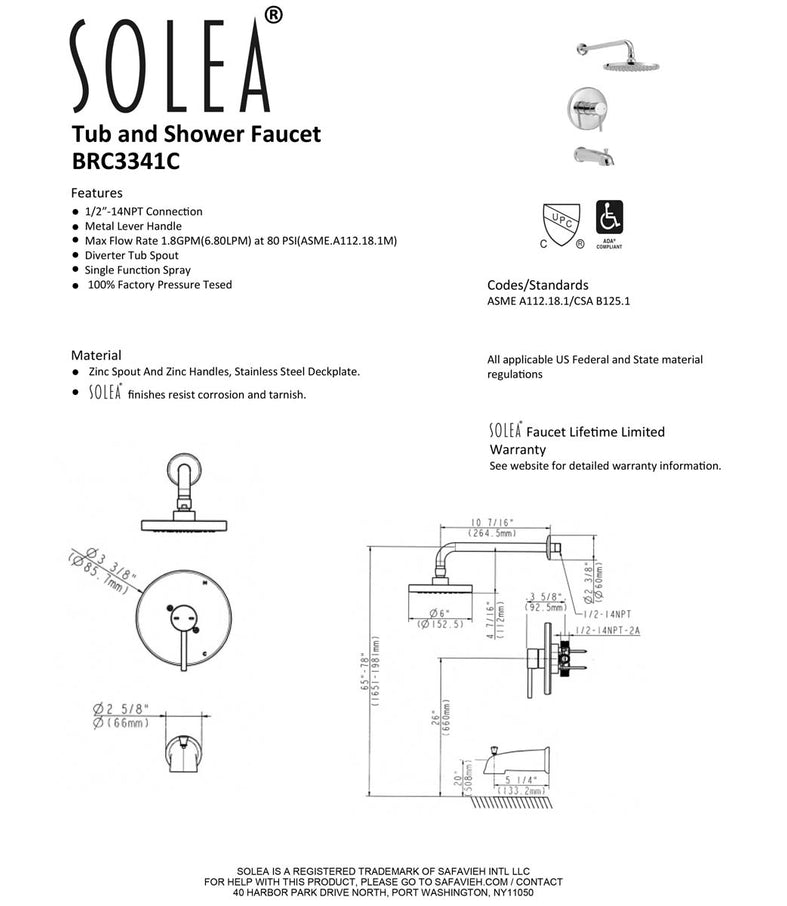 Solea Evoke Square Bathtub And Shower Faucet Set With Single Lever Handle Chrome - Chrome