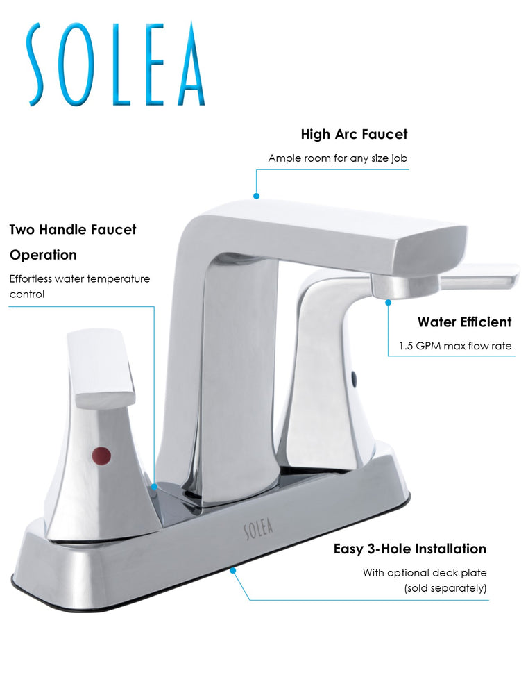 Solea Excel 4 Inch Centerset Dual Handle Stainless Steel 9.8 X 6.3 X 5.6 Bathroom Faucet - Chrome