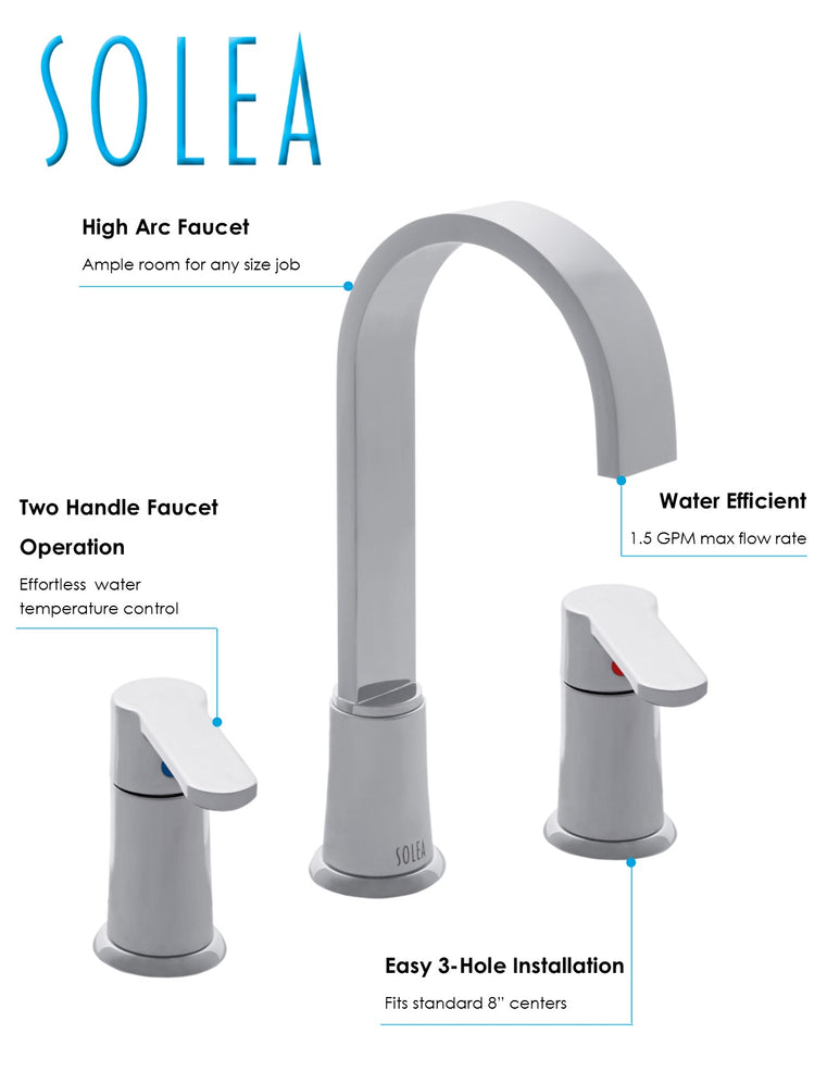 Solea Placid Widespread Dual Handle Stainless Steel 14.9X5.7X10 Bathroom Faucet - Chrome