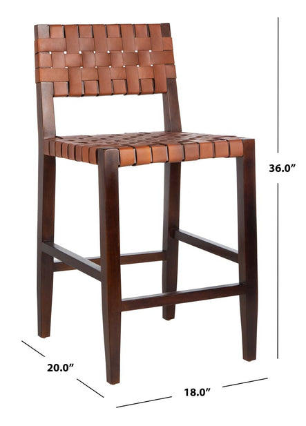 Safavieh Paxton Woven Leather Counter Stool , BST1003 - Cognac/Walnut Finish