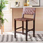 Safavieh Paxton Woven Leather Counter Stool , BST1003 - Cognac/Walnut Finish