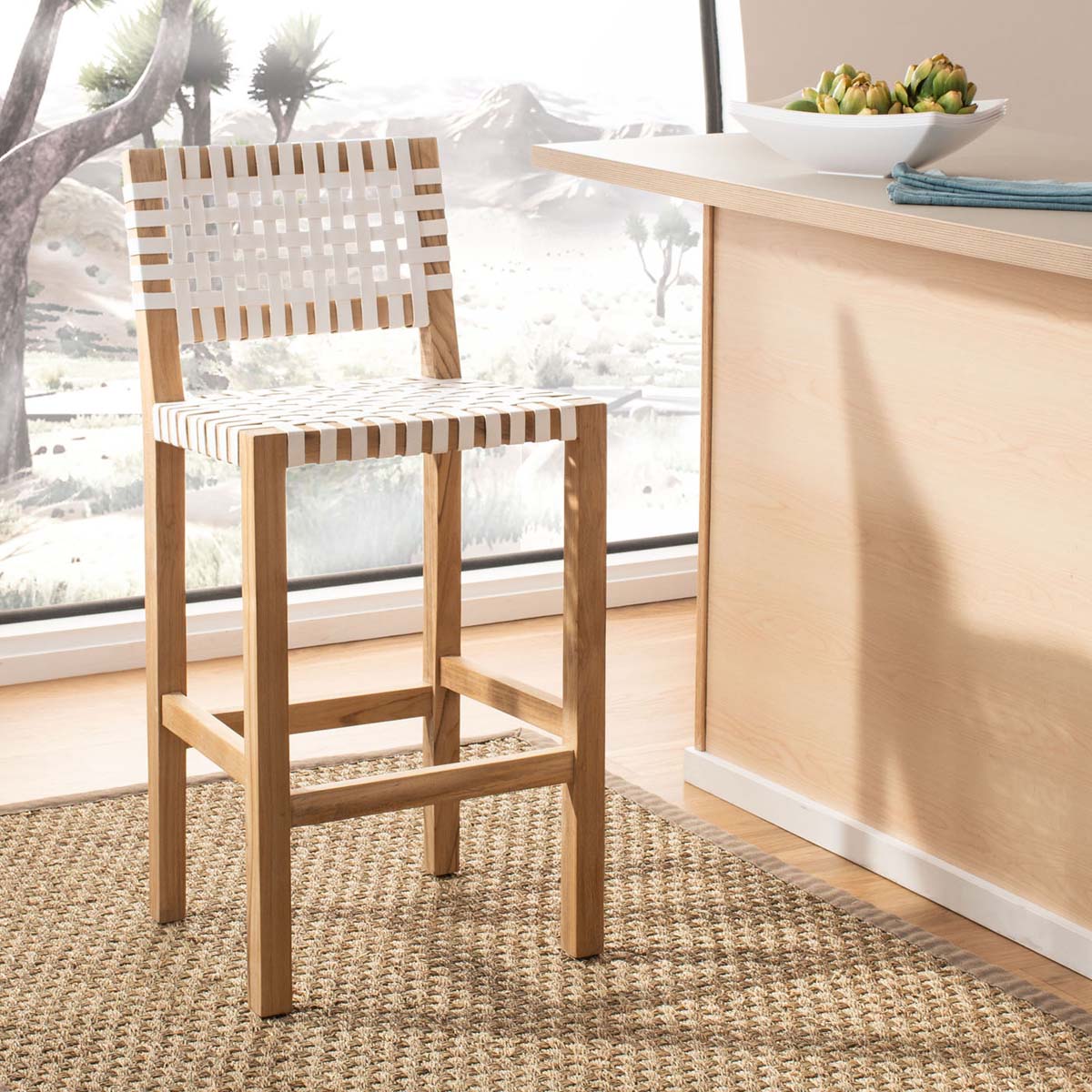 Safavieh Sorrento Counter Stool , BST1007 - Natural Teak/White Leather