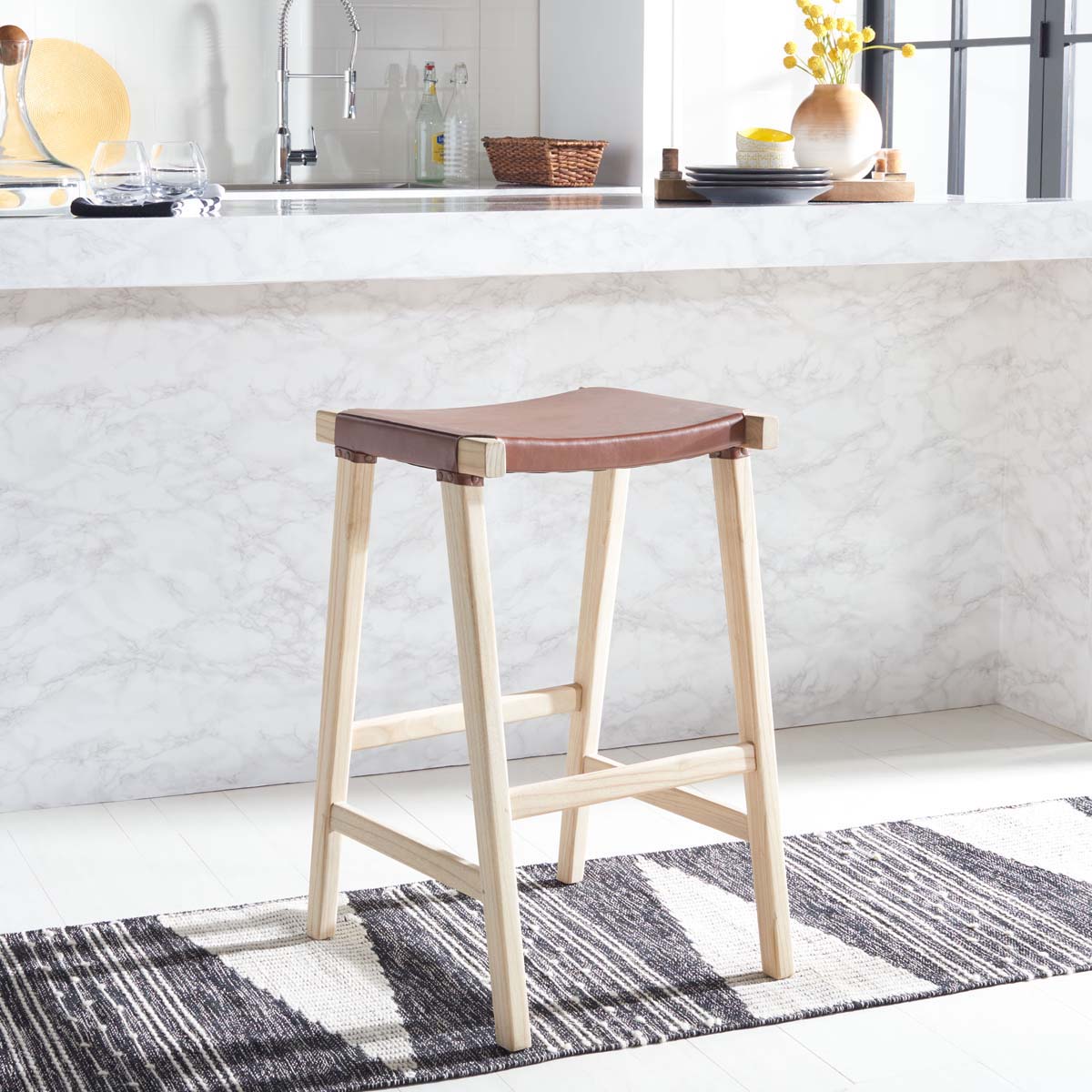 Safavieh Aariz Rectangle Barstool , BST1010 - Cognac / Natural