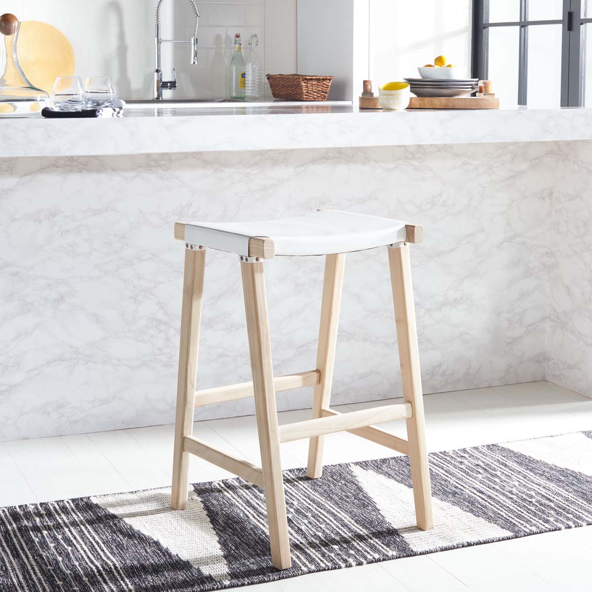Safavieh Aariz Rectangle Barstool , BST1010 - White / Natural