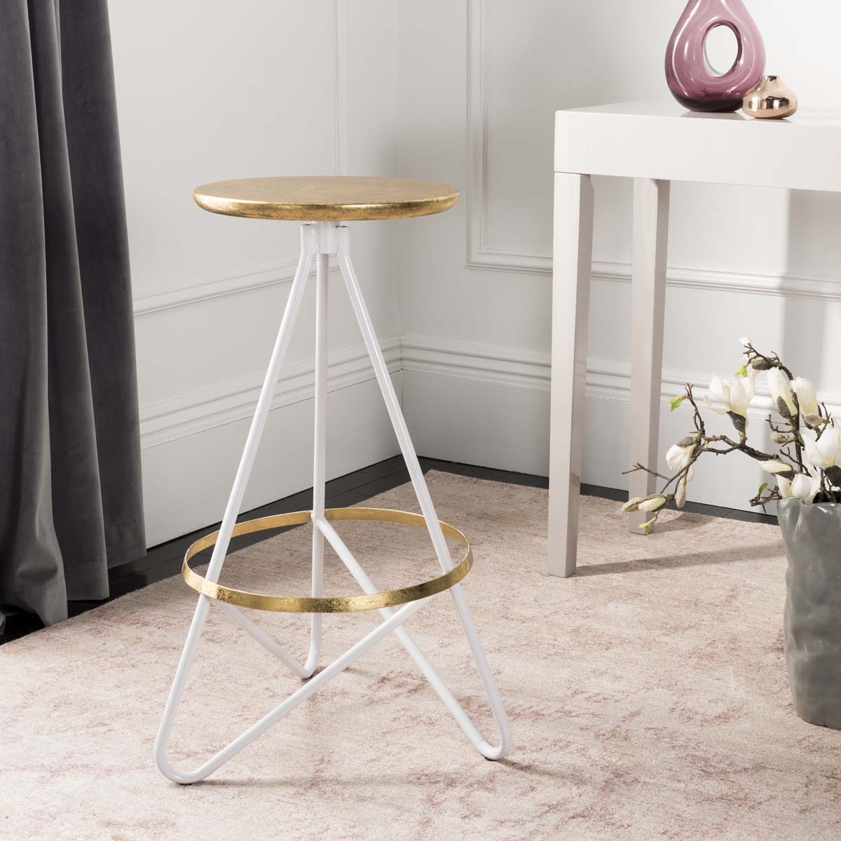 Safavieh Galexia Bar Stool , BST3200 - Gold Top+Ring/White Legs