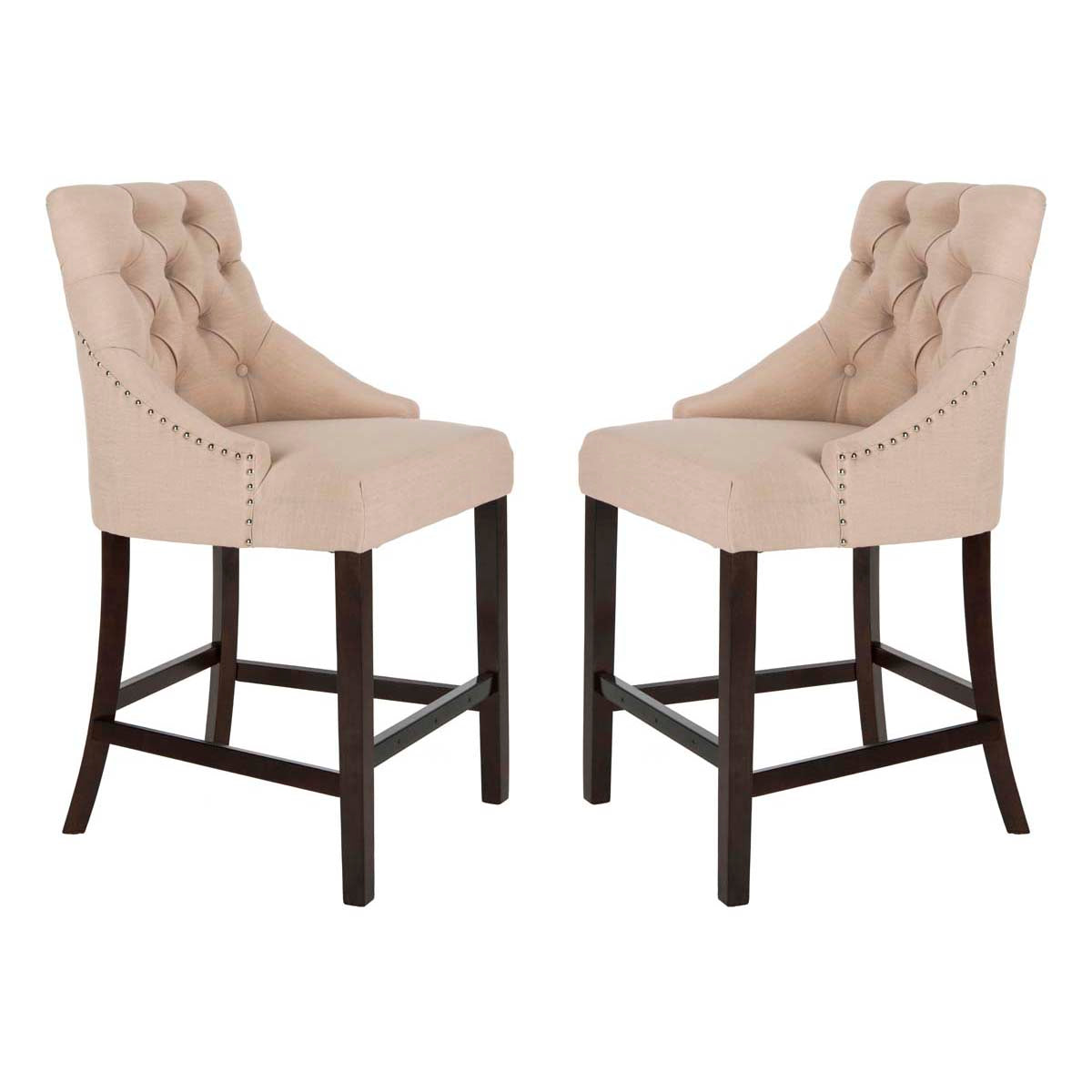 Safavieh Eleni Tufted Wing Back Counter Stool , BST6305 - Beige / Espresso (Set of 2)