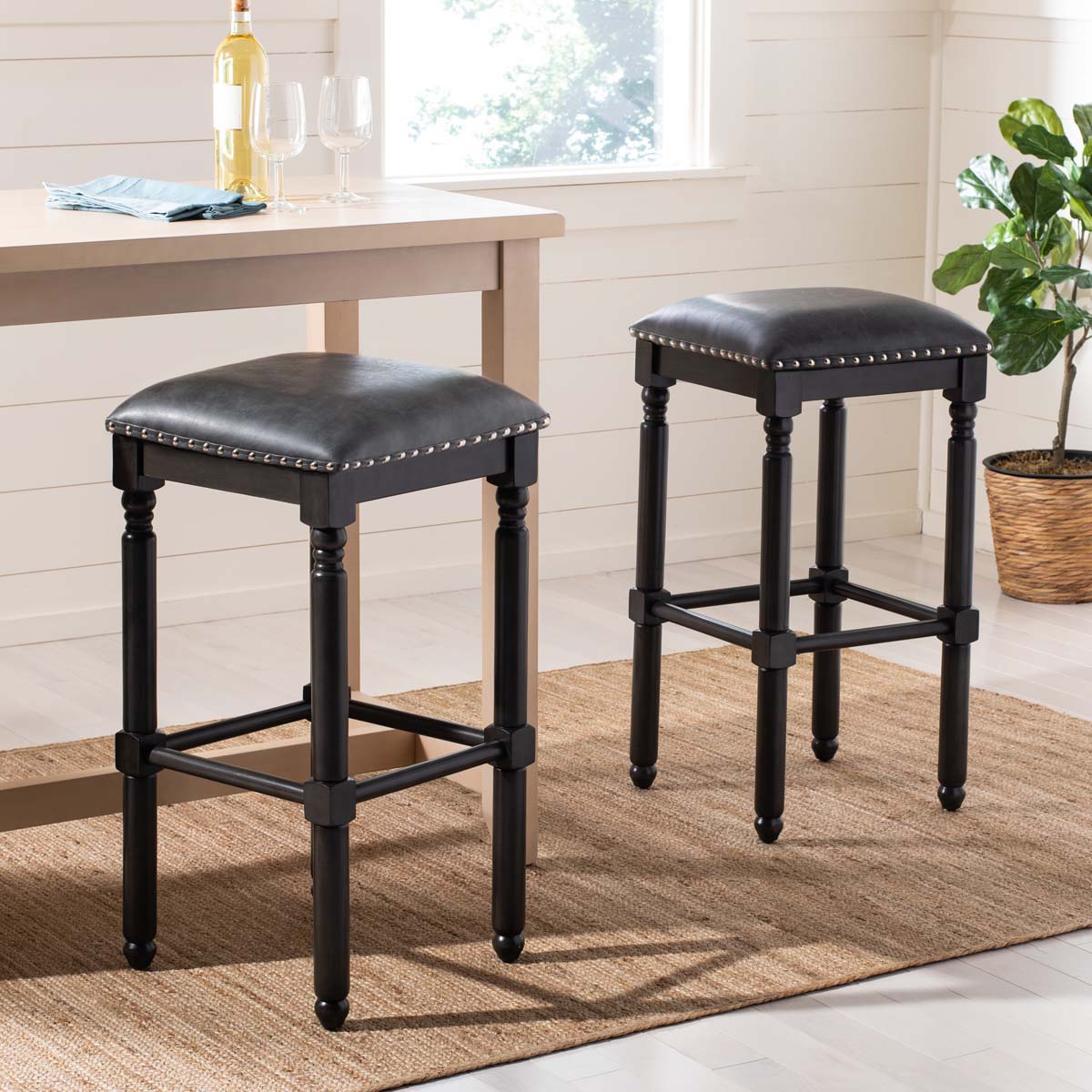 Safavieh Preston Bar Stool, BST6400 - Grey Pu/Grey Walnut (Set of 2)