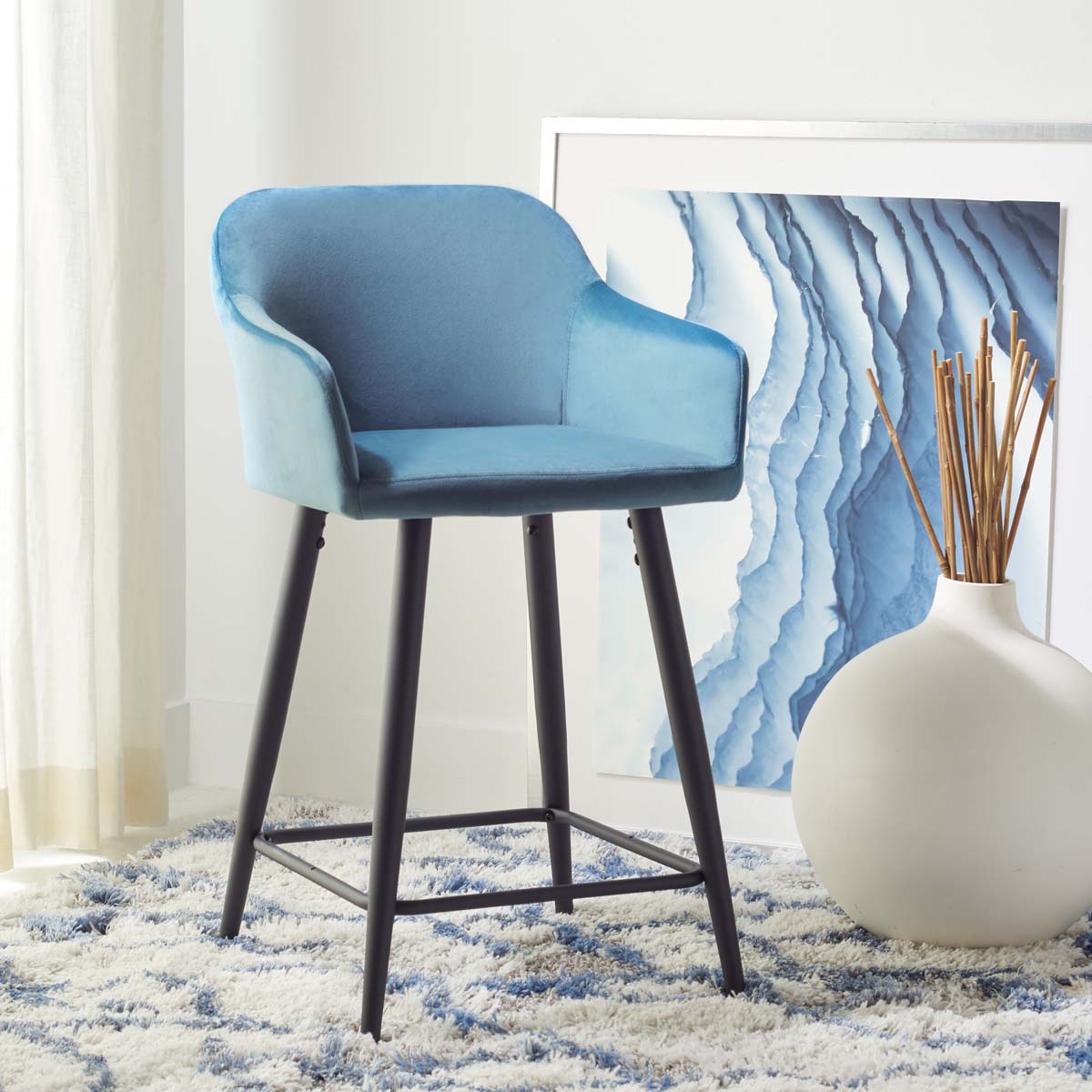 Safavieh Cataleya Counter Stool , BST7503 - Denim Blue / Black