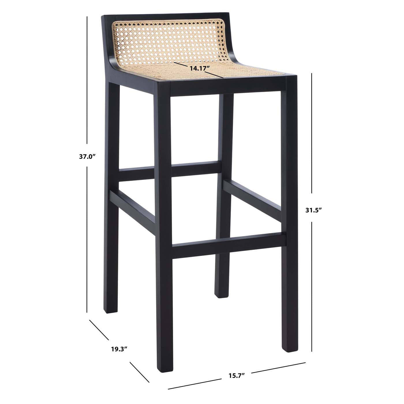 Safavieh Saito Low Back Cane Bar Stool , BST9501 - Black / Natural