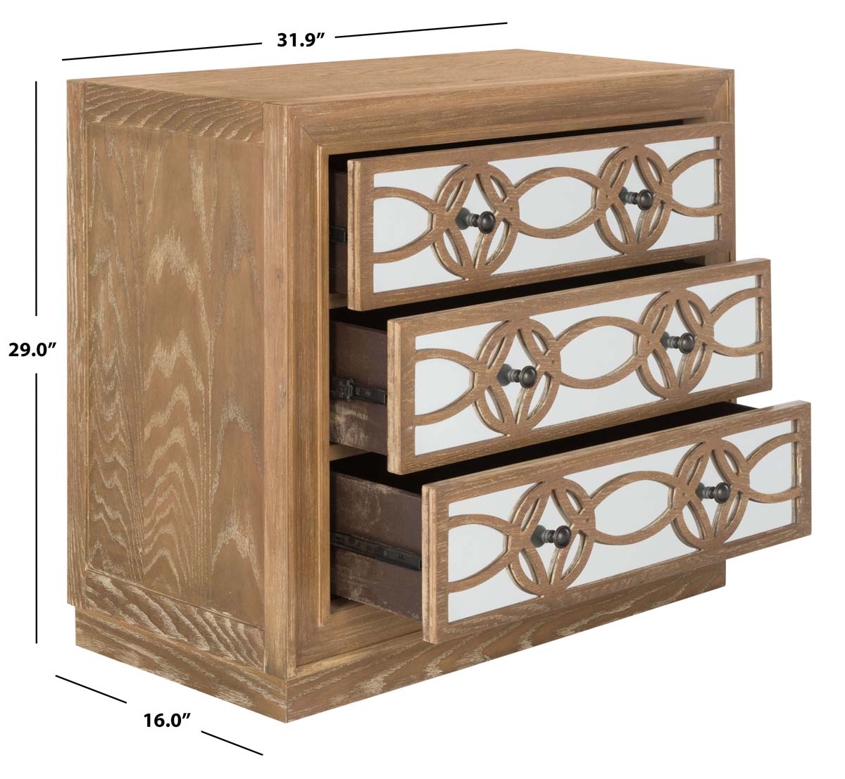 Safavieh Catalina 3 Drawer Chest , CHS6400 - Rustic Oak/Mirror