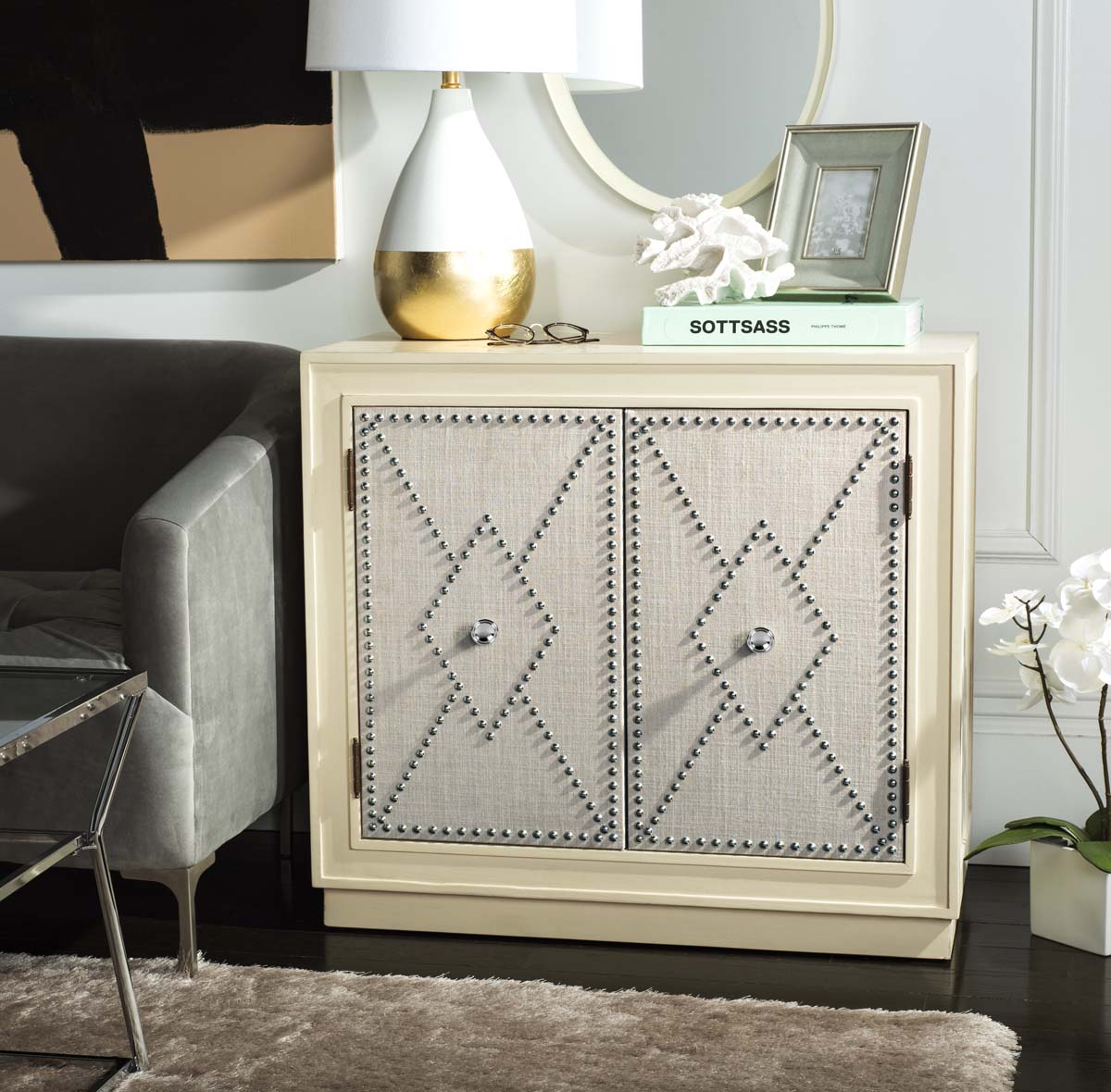 Safavieh Erin 2 Door Chest , CHS6408 - Antique Beige/Light Grey Linen
