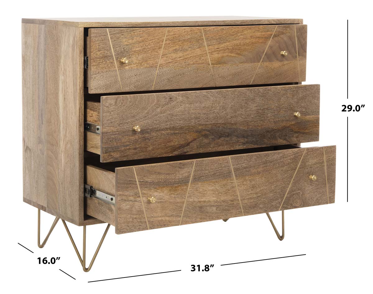 Safavieh Marigold 3 Drawer Chest , CHS9001 - Natural/Brass