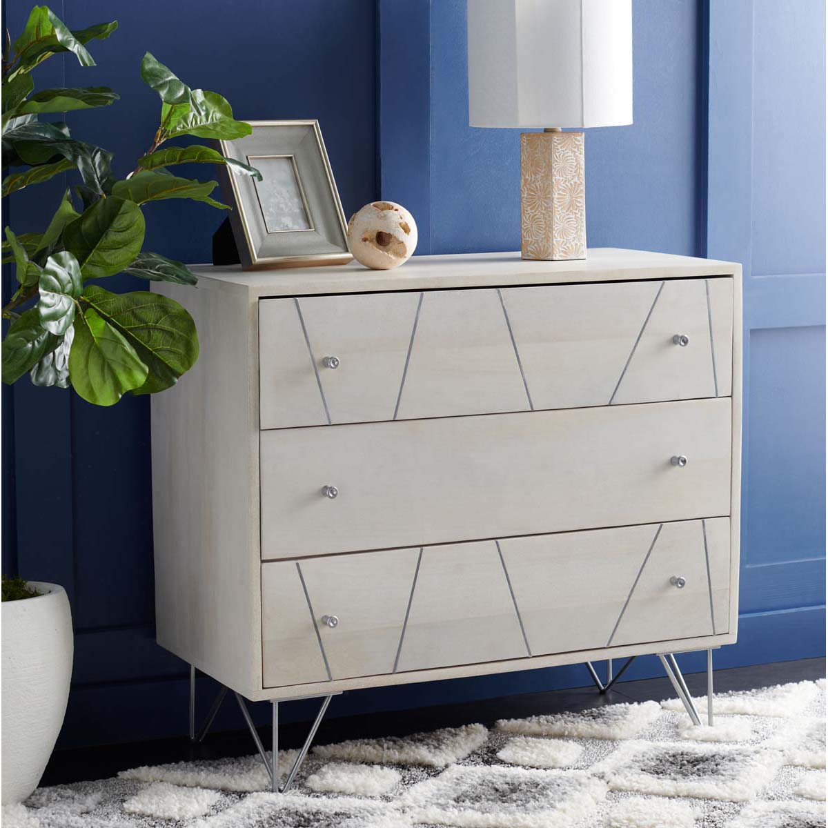 Safavieh Marigold 3 Drawer Chest , CHS9001 - White Washed / Silver
