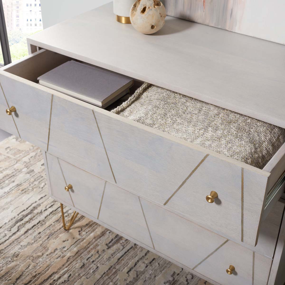 Safavieh Marigold 3 Drawer Chest , CHS9001 - White Washed / Brass