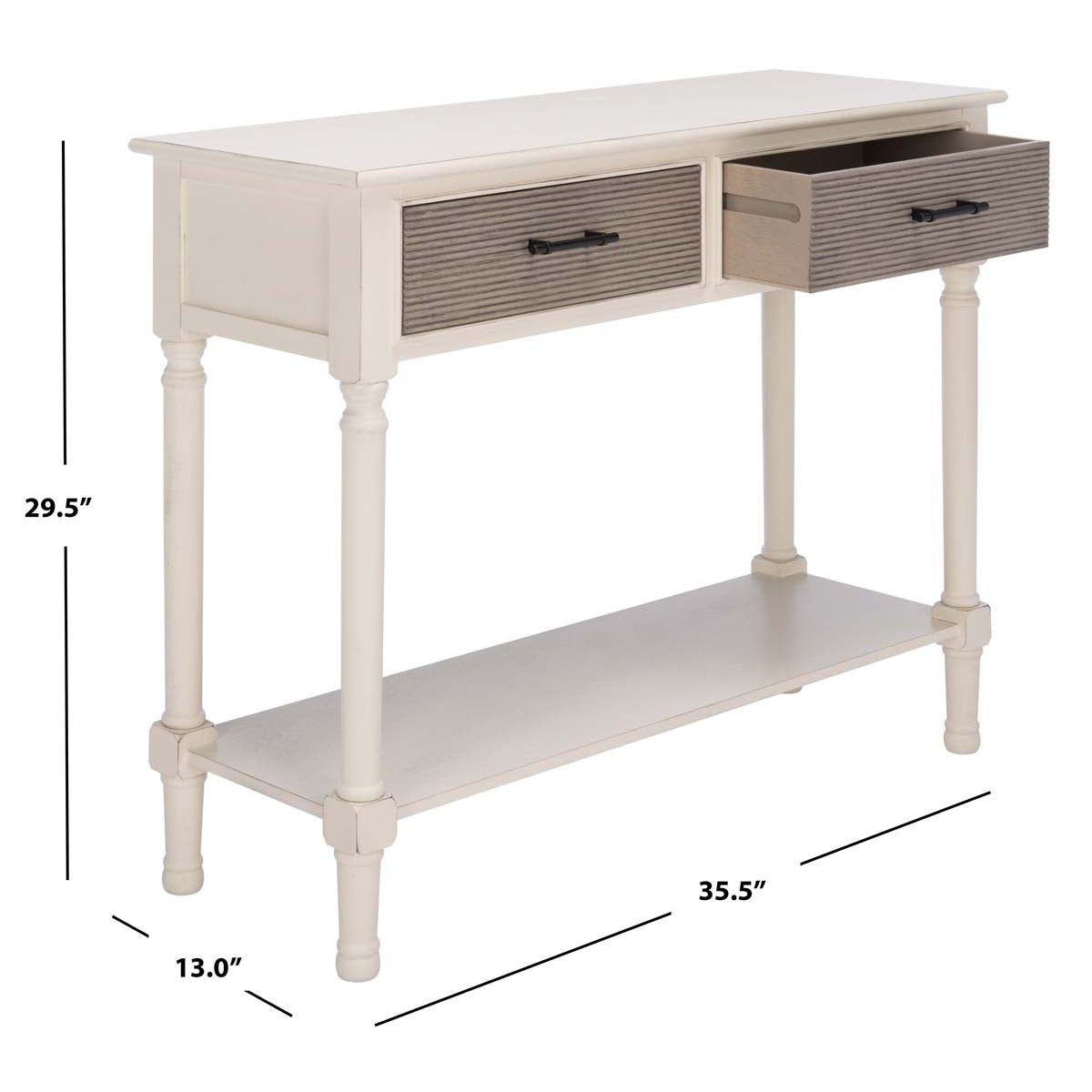 Safavieh Ryder 2Drw Console Table, CNS5719 - Distressed White / Greige Drawers