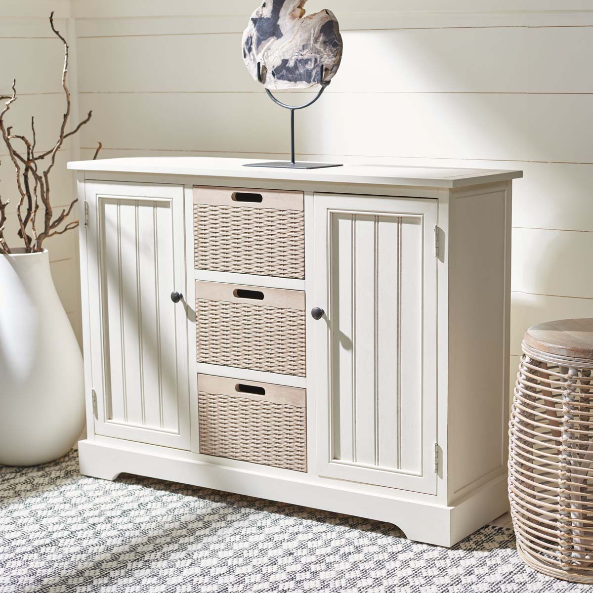 Safavieh Landers 2Dr & 3 Removable Baskets , CNS5736 - Distressed / White