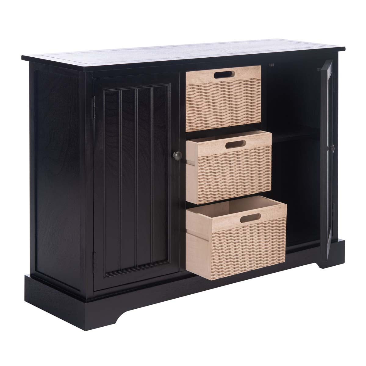 Safavieh Landers 2Dr & 3 Removable Baskets, CNS5736 - Black W/ Natural Baskets
