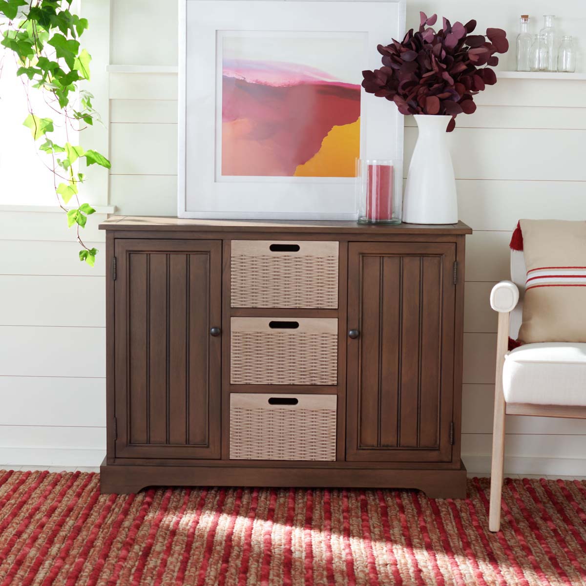Safavieh Landers 2Dr & 3 Removable Baskets, CNS5736 - Brown W / Natural Baskets